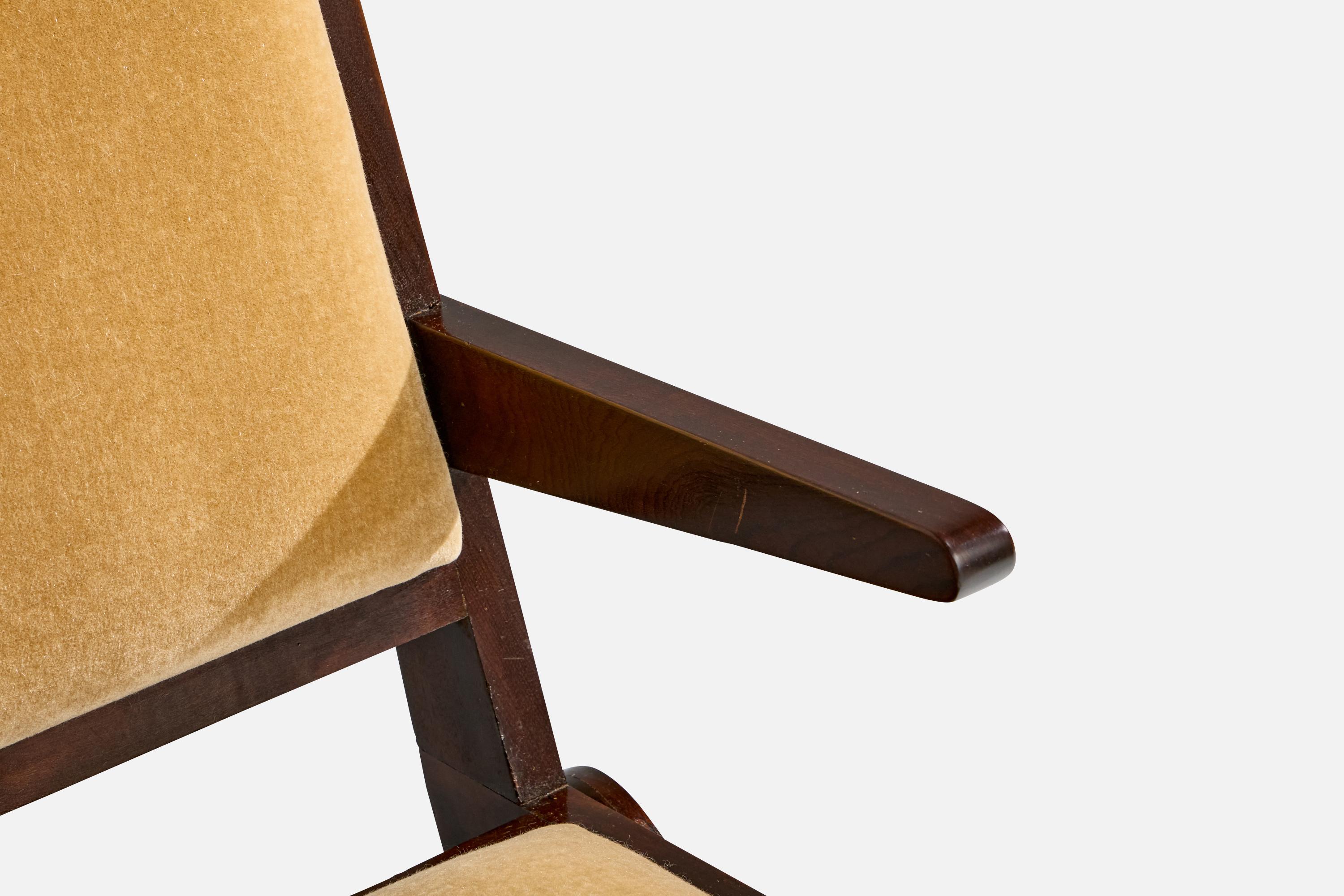 Brasilianische Designerin, Loungesessel, Holz, Samt, Brasilien, 1950er Jahre im Angebot 5