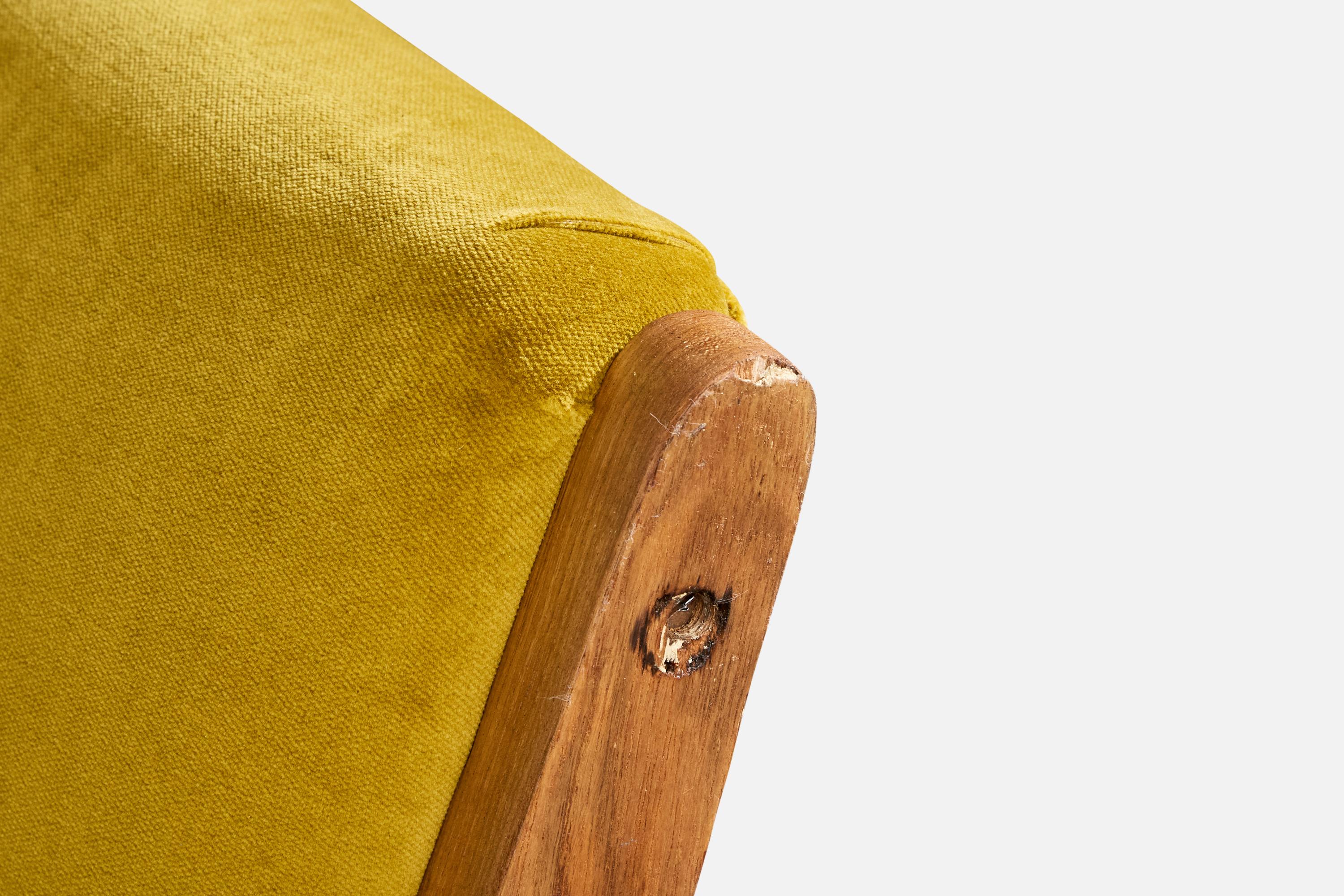 Designer brésilien, chaises longues, Wood, velours, Brésil, années 1950 en vente 3