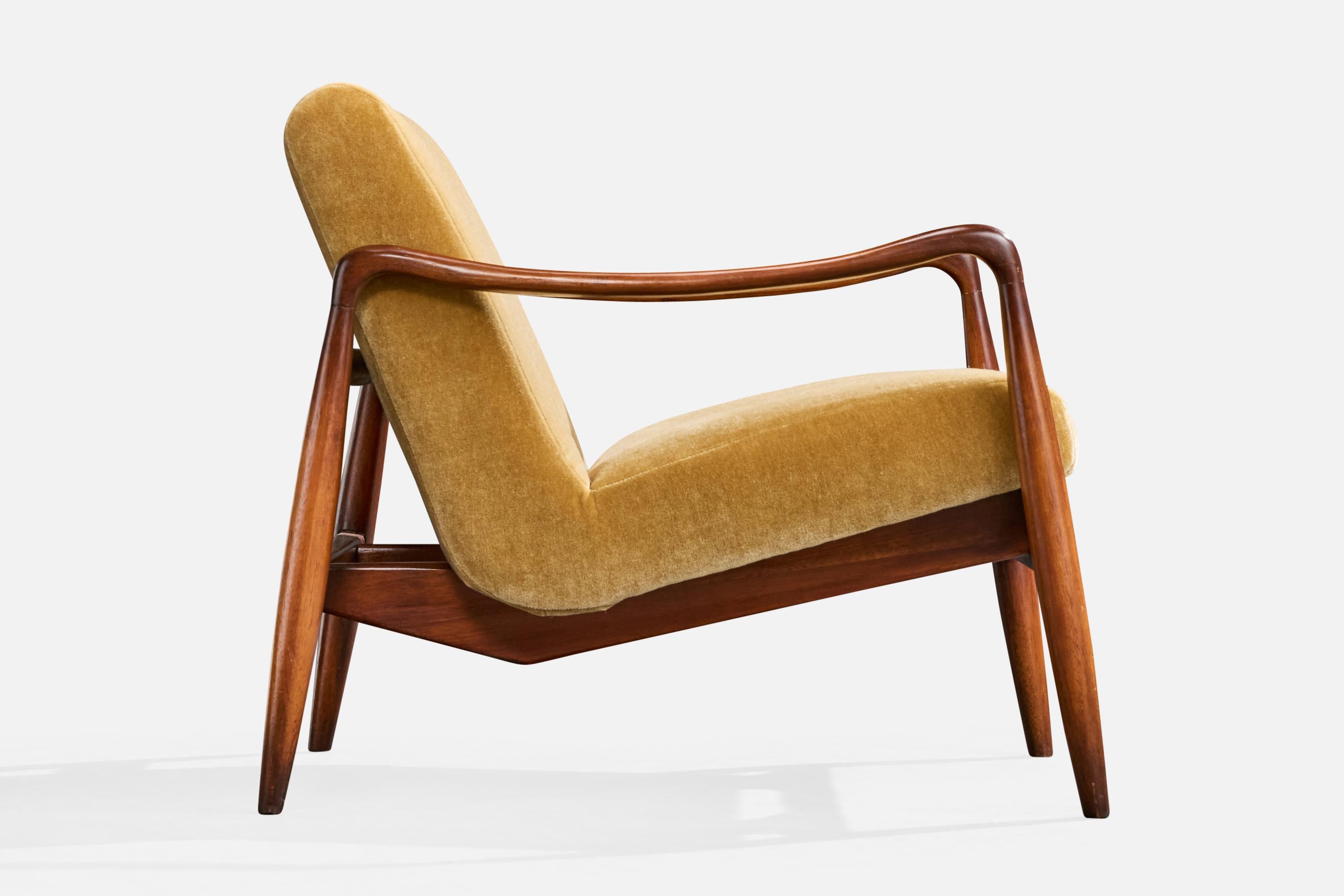 Designer brasiliano, Sedie da salotto, Wood, Velluto, Brasile, anni '50 in vendita 4