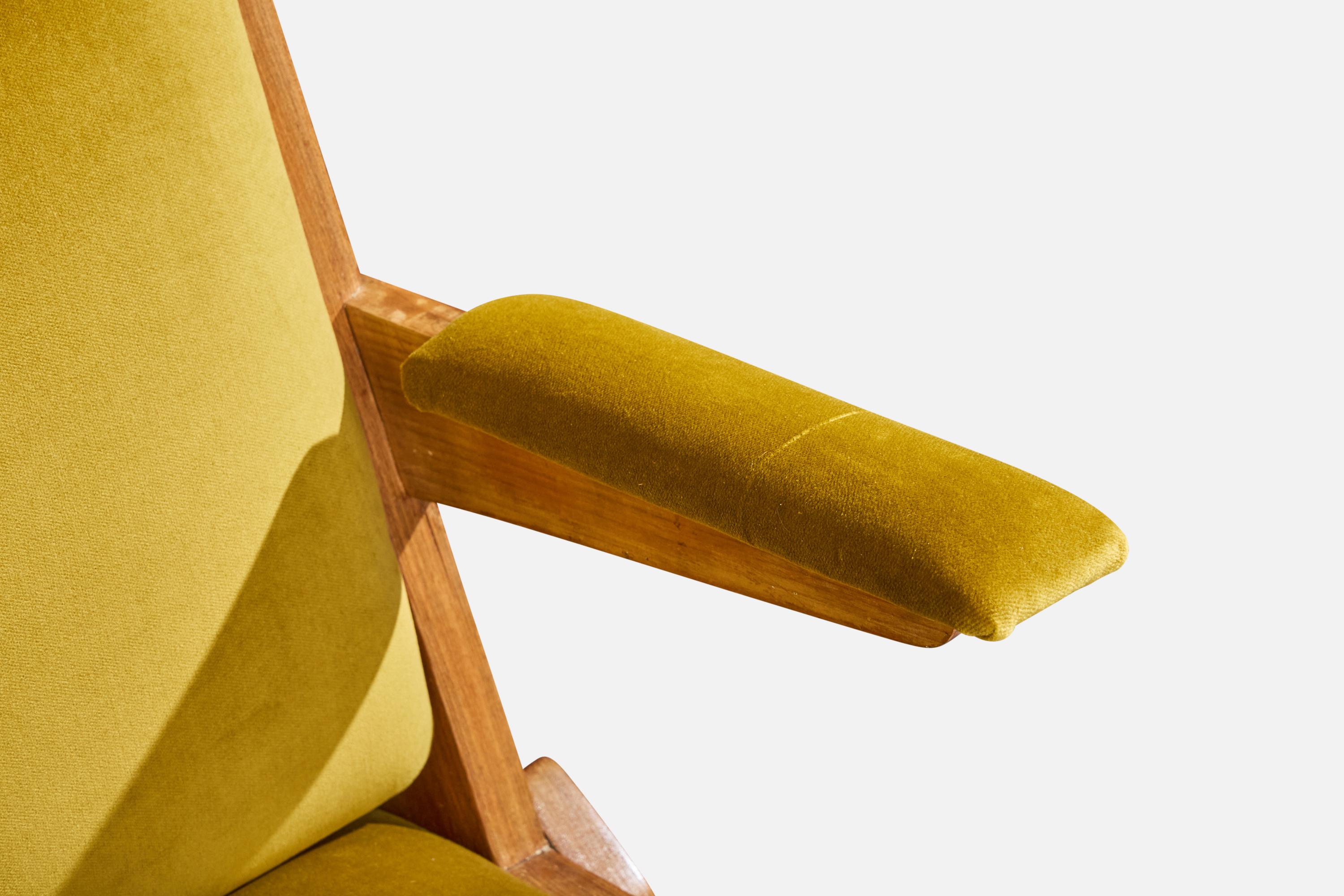 Designer brésilien, chaises longues, Wood, velours, Brésil, années 1950 en vente 4