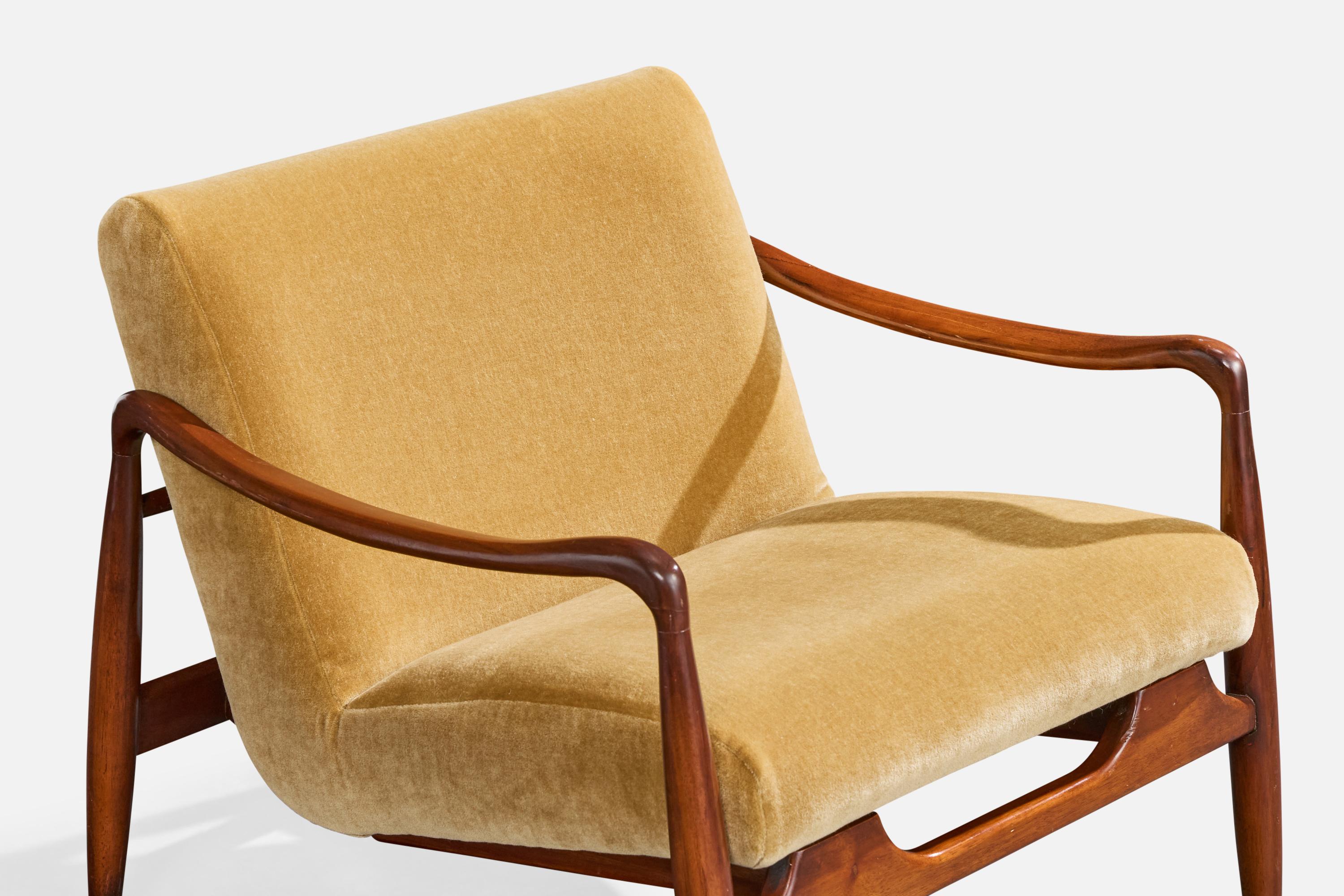 Designer brasiliano, Sedie da salotto, Wood, Velluto, Brasile, anni '50 in vendita 5