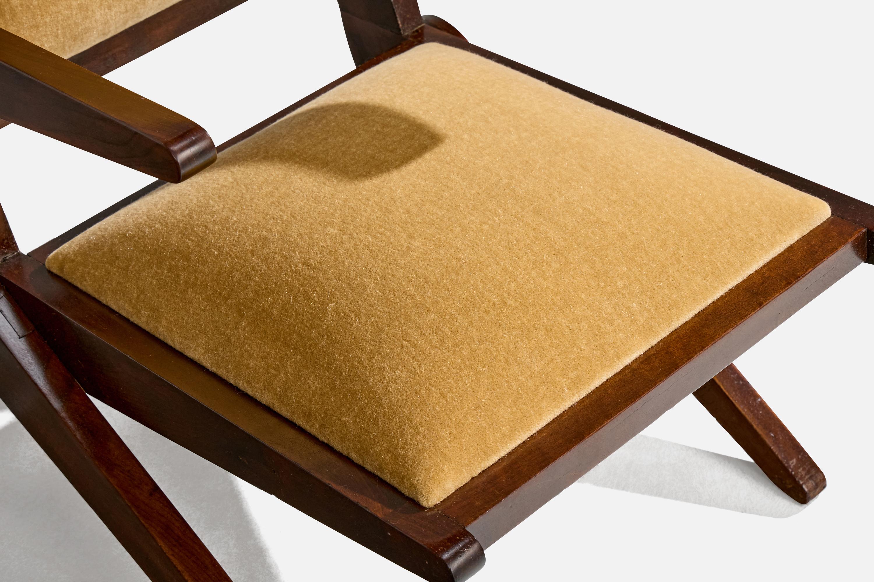 Brasilianische Designerin, Loungesessel, Holz, Samt, Brasilien, 1950er Jahre im Angebot 7