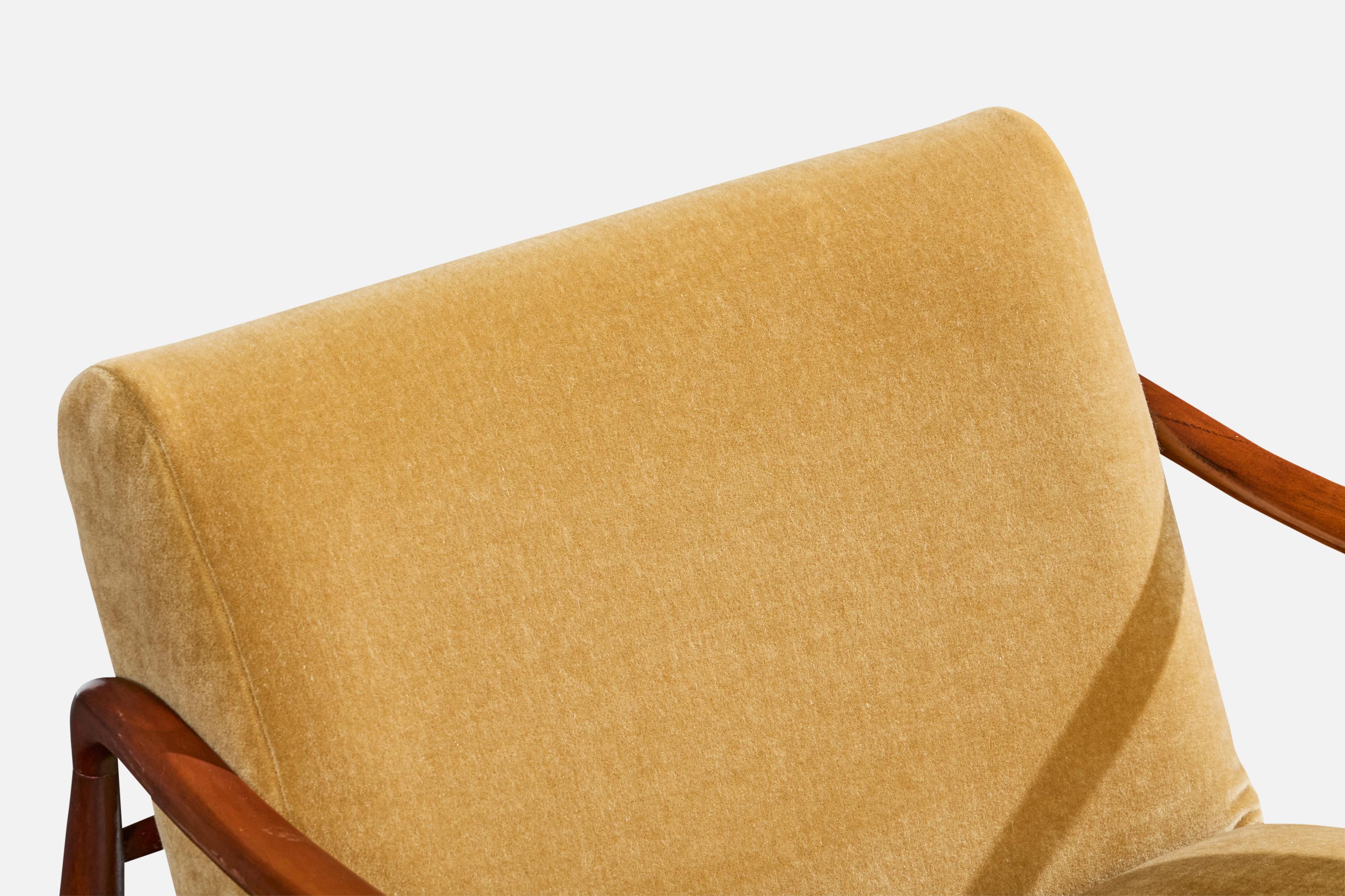 Designer brasiliano, Sedie da salotto, Wood, Velluto, Brasile, anni '50 in vendita 6