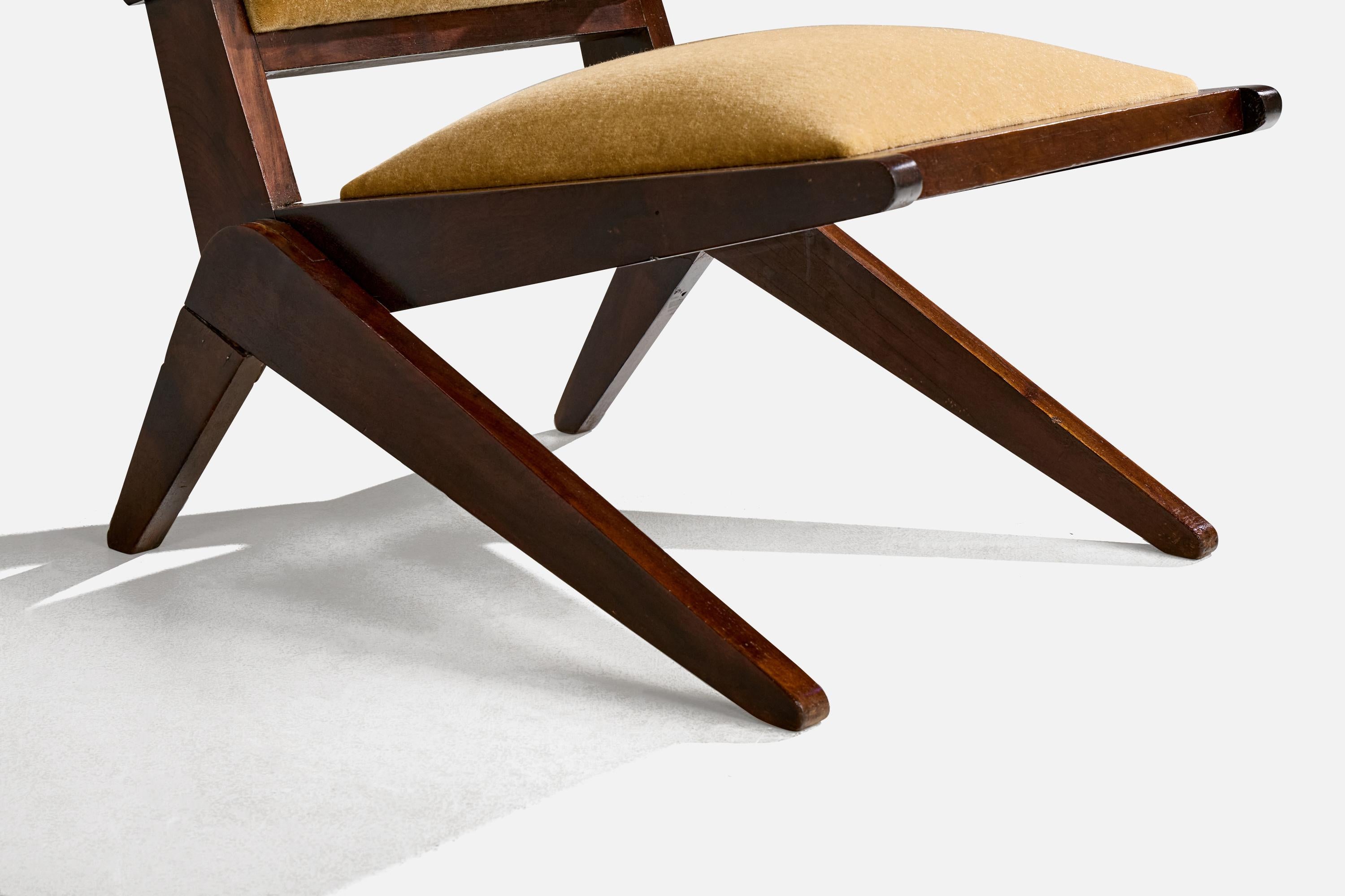 Brasilianische Designerin, Loungesessel, Holz, Samt, Brasilien, 1950er Jahre im Angebot 8