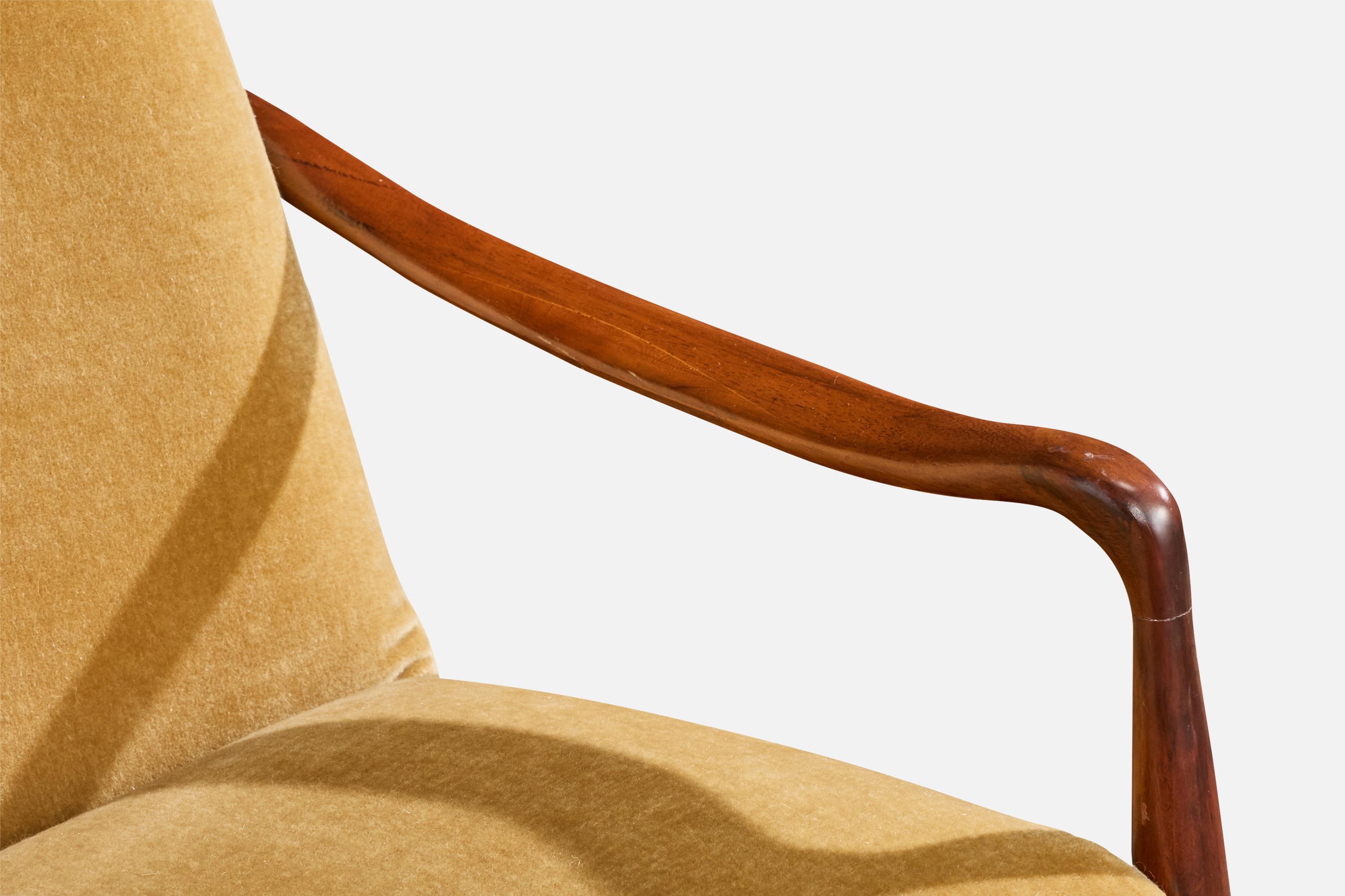 Designer brasiliano, Sedie da salotto, Wood, Velluto, Brasile, anni '50 in vendita 7