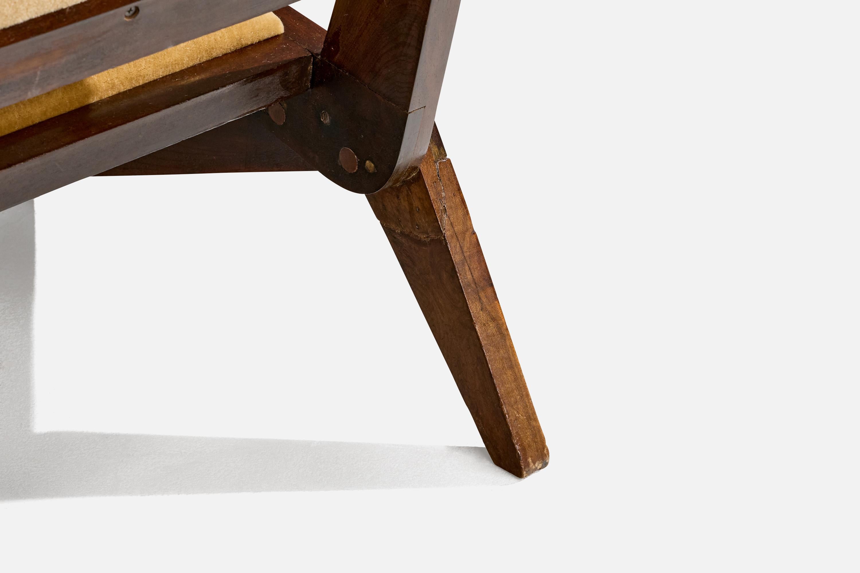Brasilianische Designerin, Loungesessel, Holz, Samt, Brasilien, 1950er Jahre im Angebot 10