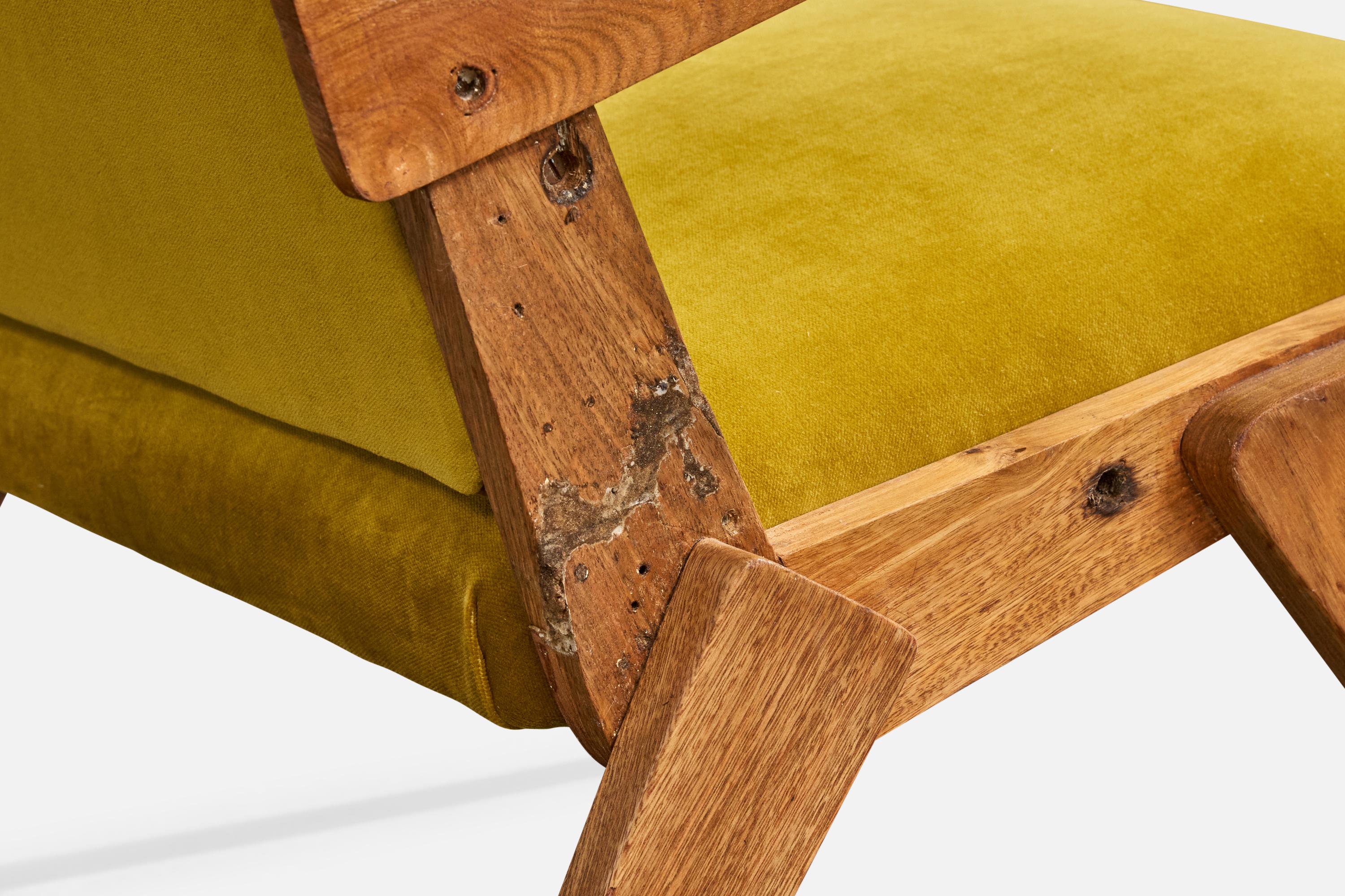 Designer brésilien, chaises longues, Wood, velours, Brésil, années 1950 en vente 8