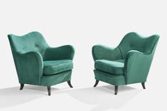 Brazilian Designer, Lounge Chairs, Wood, Velvet, Brazil, 1950s