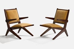 Brazilian Designer, Lounge Chairs, Wood, Velvet, Brazil, 1950s