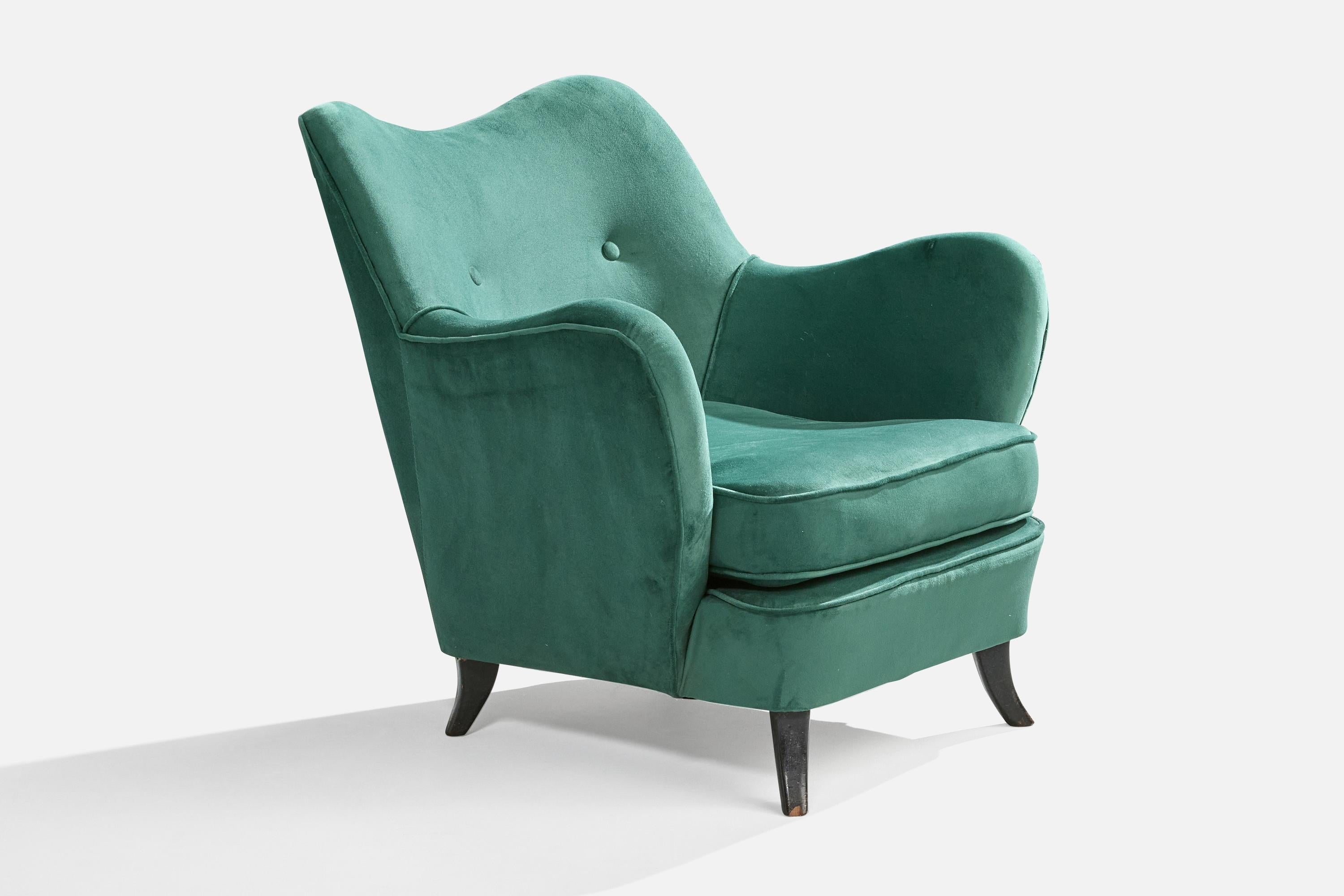Mid-20th Century Brazilian Designer, Lounge Chairs, Wood, Velvet, Brazil, 1950s For Sale