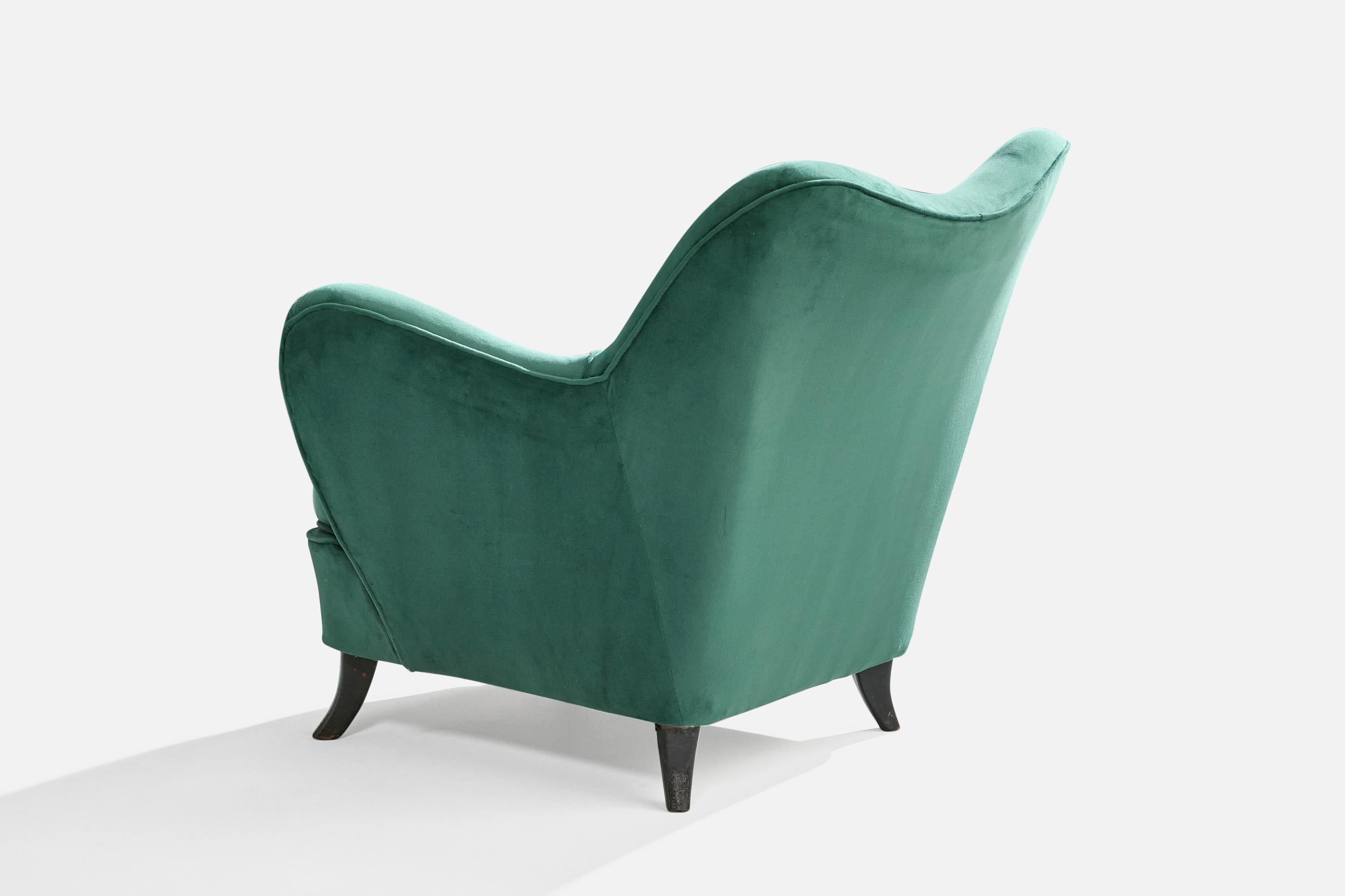 Brazilian Designer, Lounge Chairs, Wood, Velvet, Brazil, 1950s For Sale 1