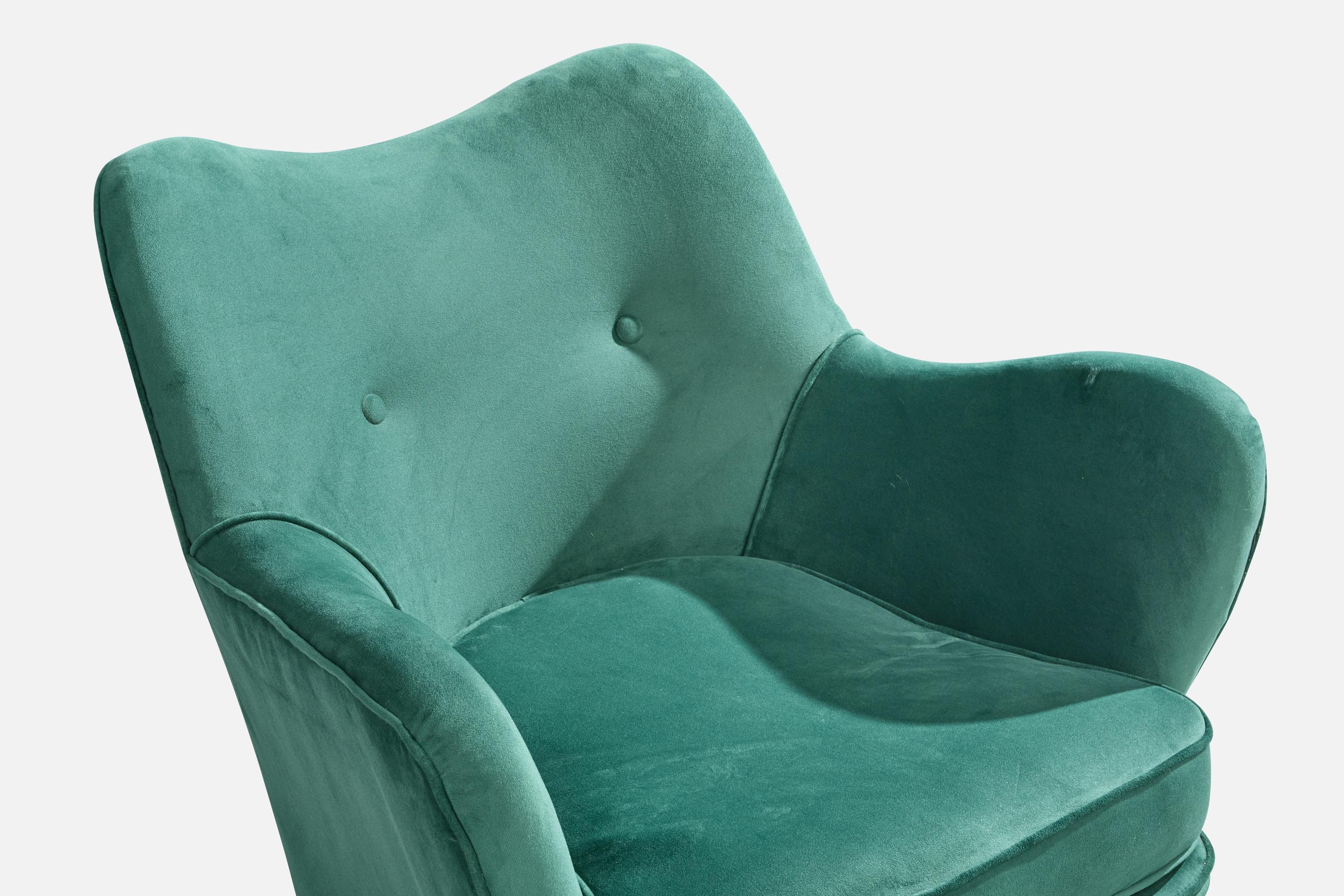 Brazilian Designer, Lounge Chairs, Wood, Velvet, Brazil, 1950s For Sale 3