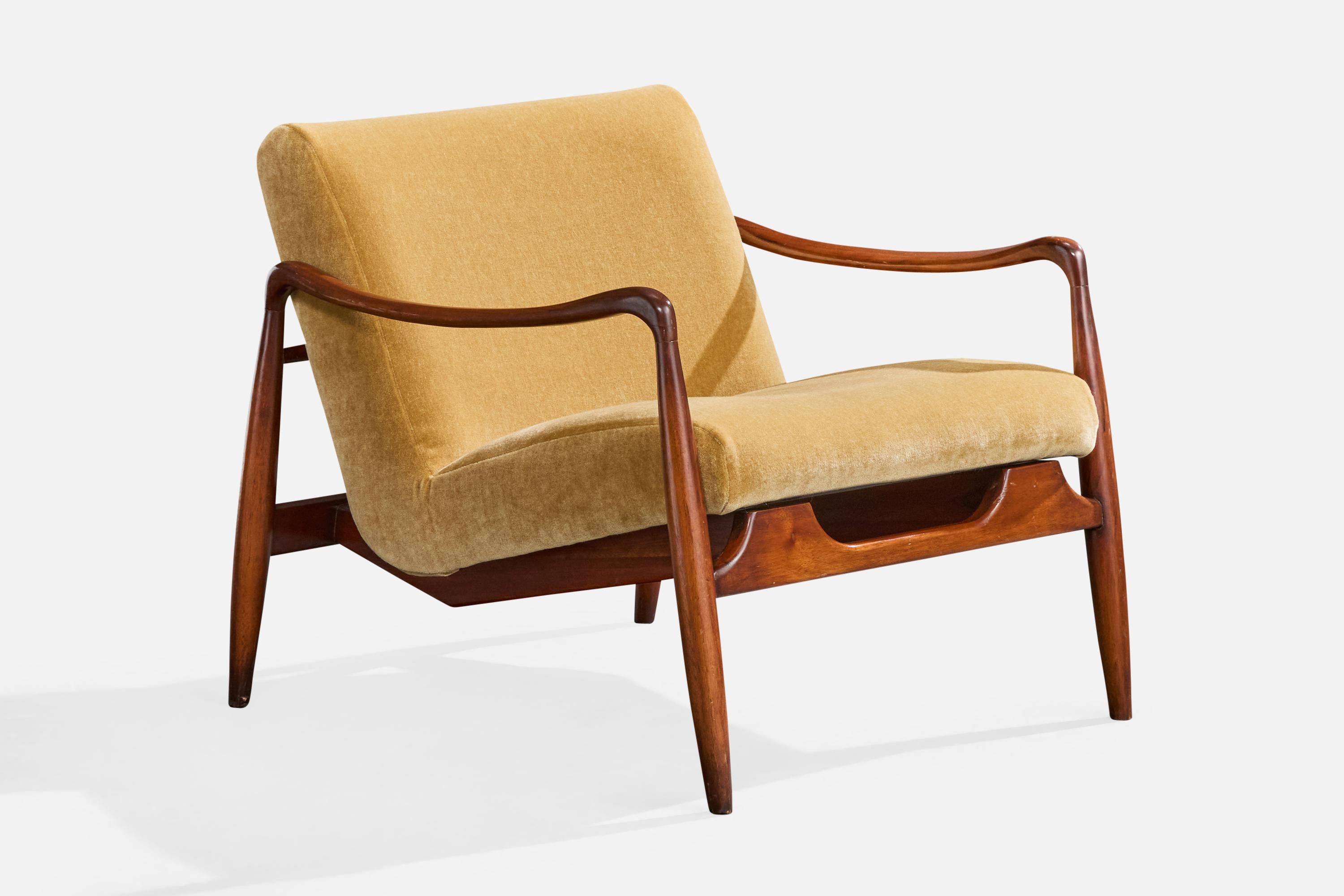 Designer brasiliano, Sedie da salotto, Wood, Velluto, Brasile, anni '50 in vendita 2