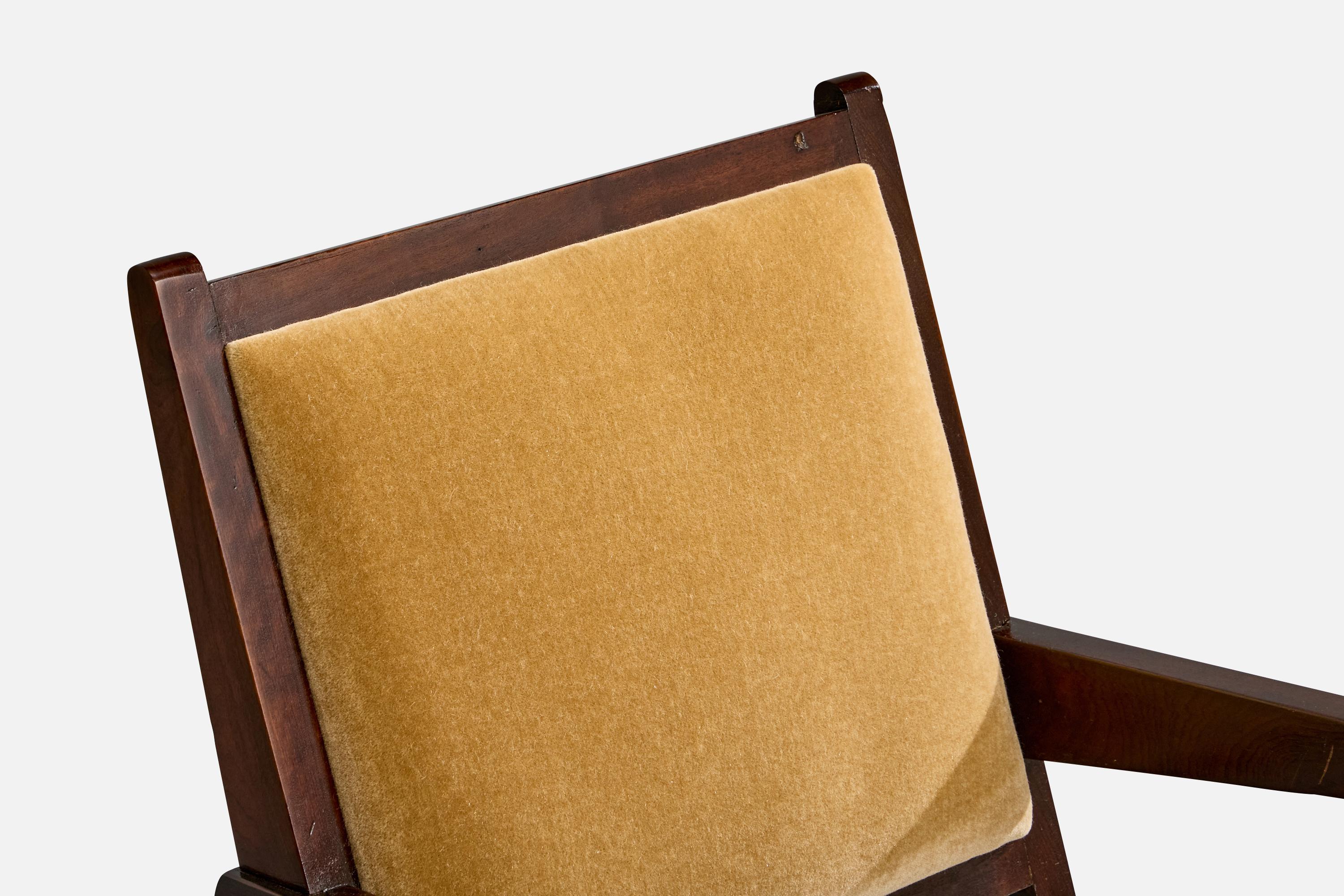 Brasilianische Designerin, Loungesessel, Holz, Samt, Brasilien, 1950er Jahre im Angebot 4