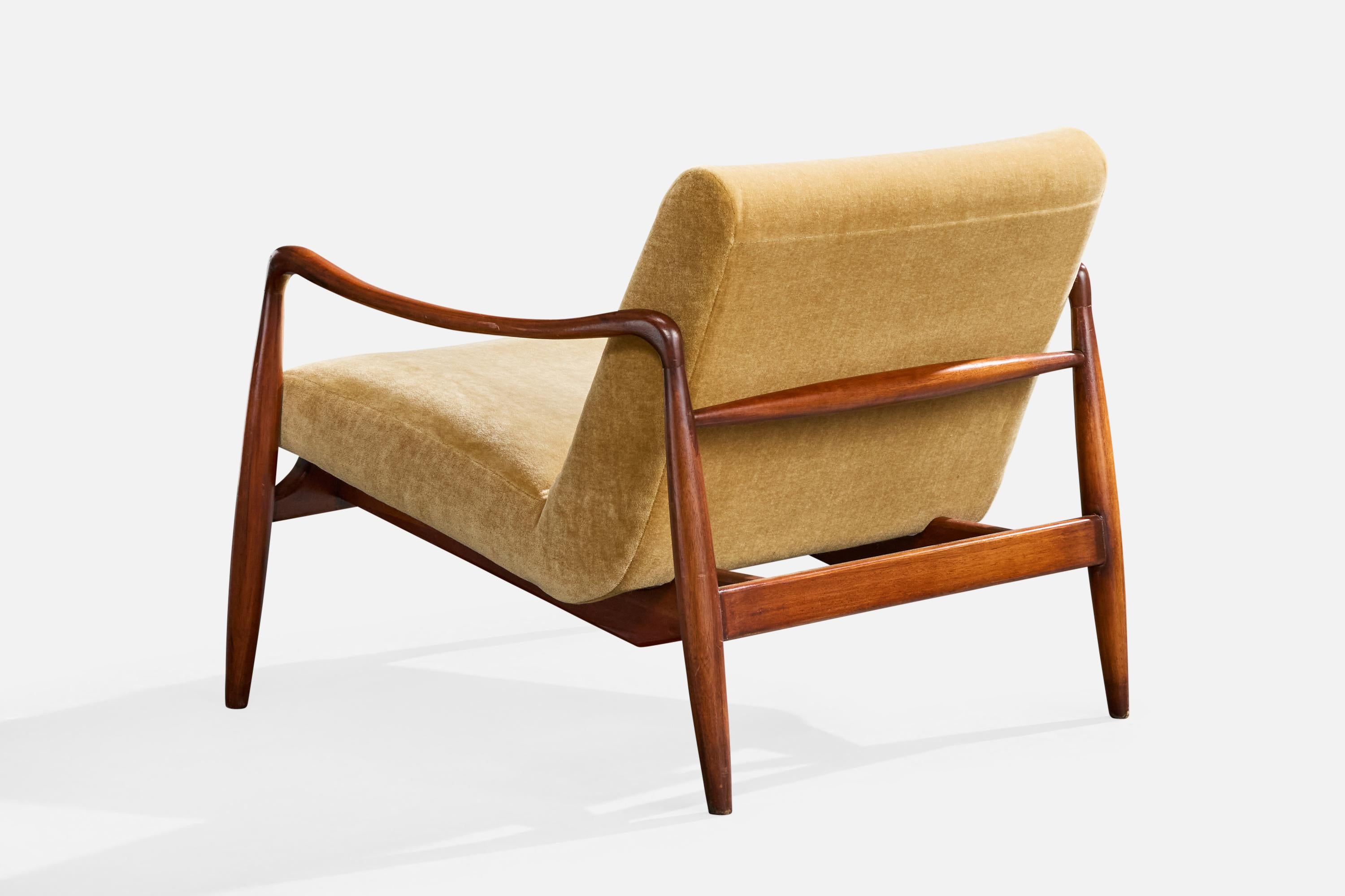 Designer brasiliano, Sedie da salotto, Wood, Velluto, Brasile, anni '50 in vendita 3