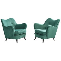 Designer brésilien, chaises longues, Wood, velours, Brésil, années 1950