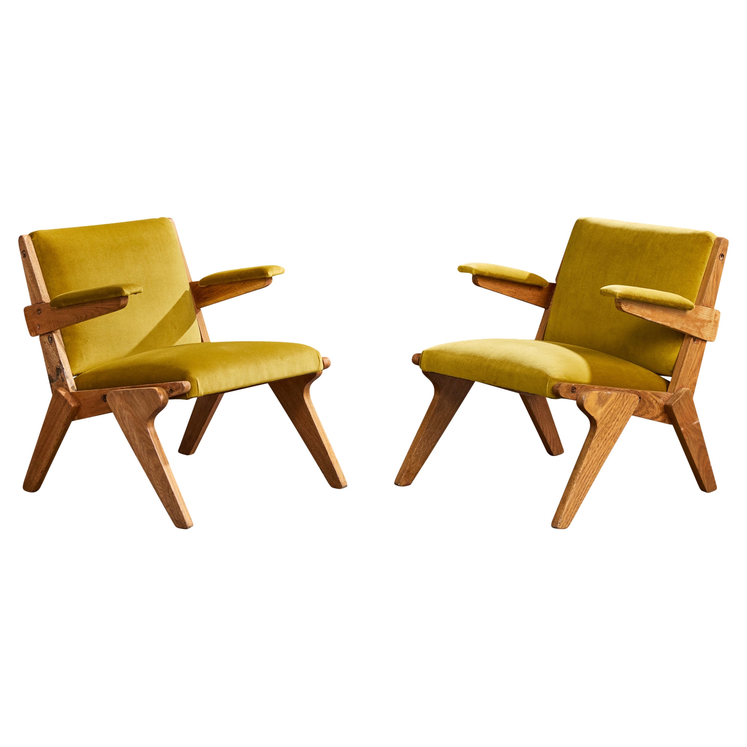 Diseñador brasileño, Sillas de salón, Madera, Terciopelo, Brasil, Años 50