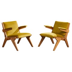 Diseñador brasileño, Sillas de salón, Madera, Terciopelo, Brasil, Años 50