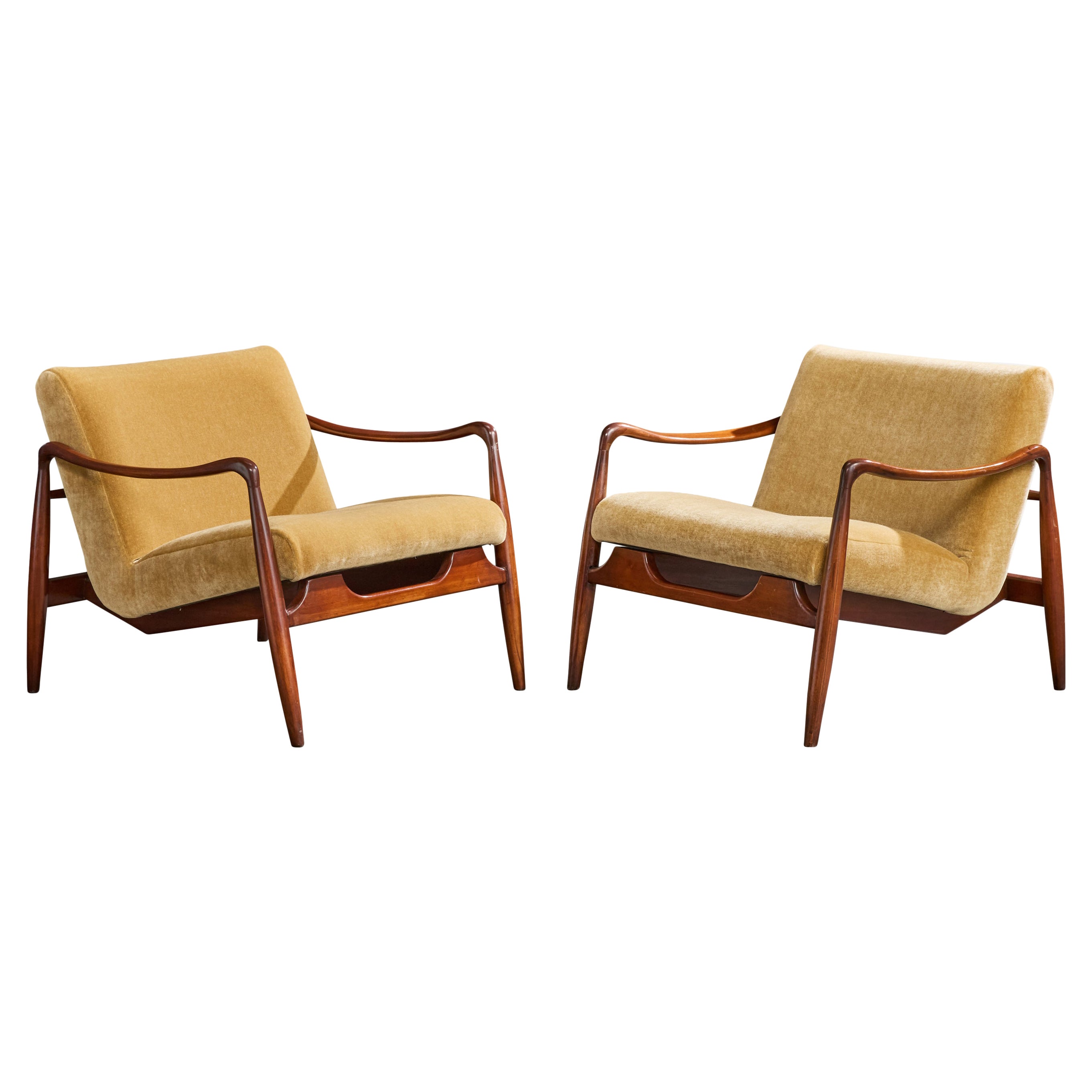 Diseñador brasileño, Sillas de salón, Madera, Terciopelo, Brasil, Años 50