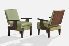 Brazilian Designer, Lounge Chairs, Wood, Vinyl, Steel, Brazil, 1950s