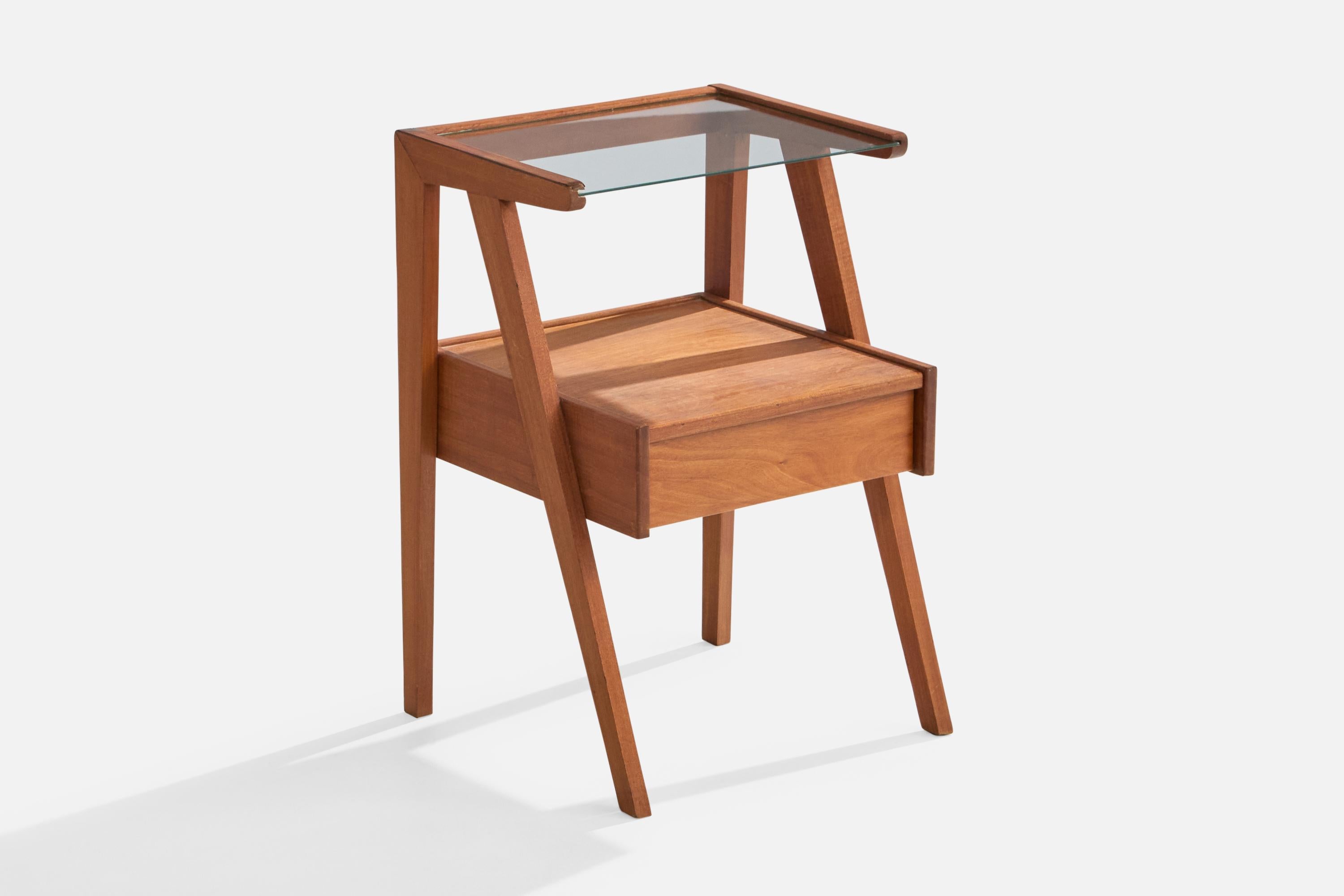 Brazilian Designer, Nightstands, Wood, Glass, Brazil, 1950s In Good Condition For Sale In High Point, NC