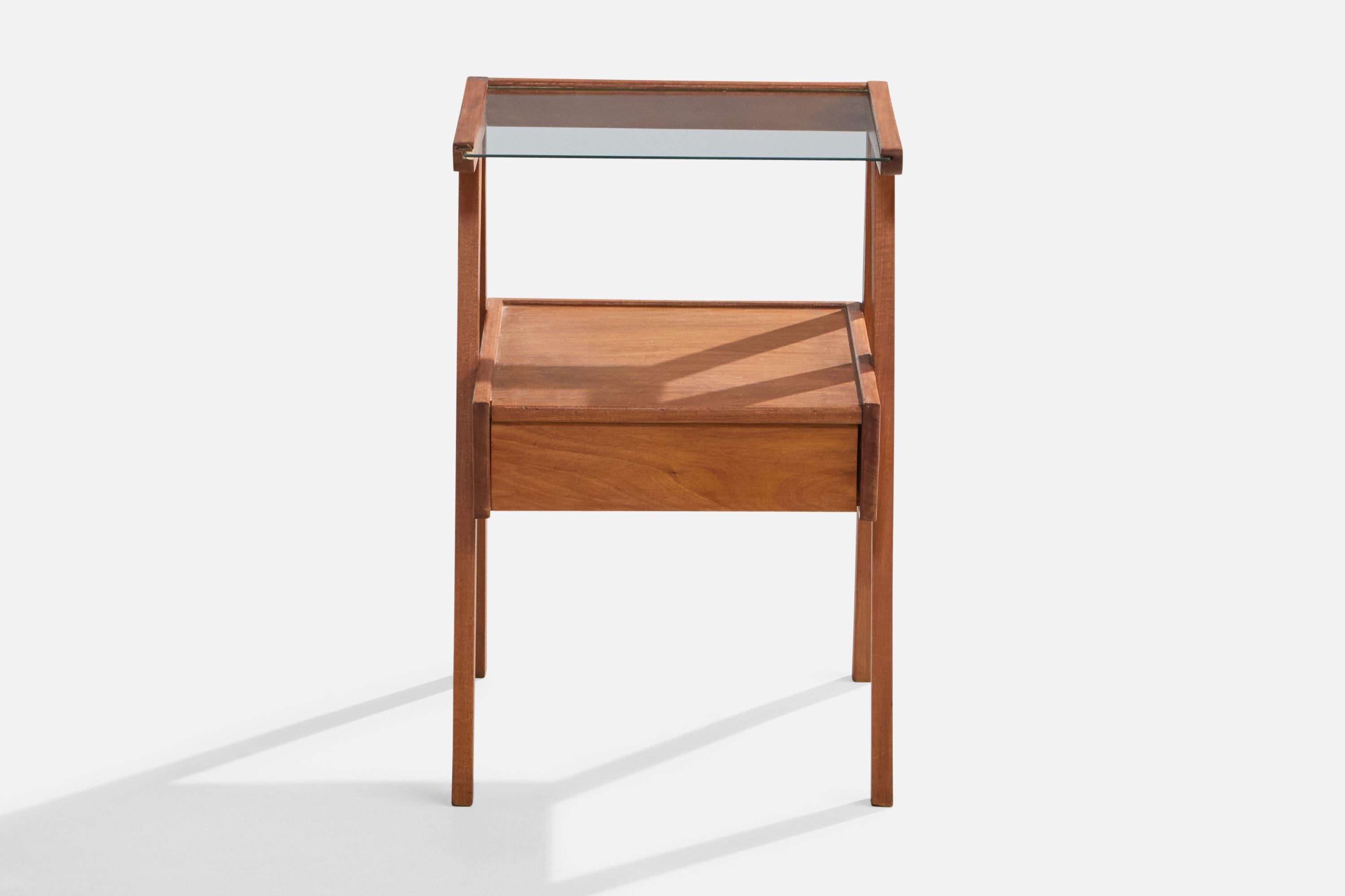 Mid-20th Century Brazilian Designer, Nightstands, Wood, Glass, Brazil, 1950s For Sale