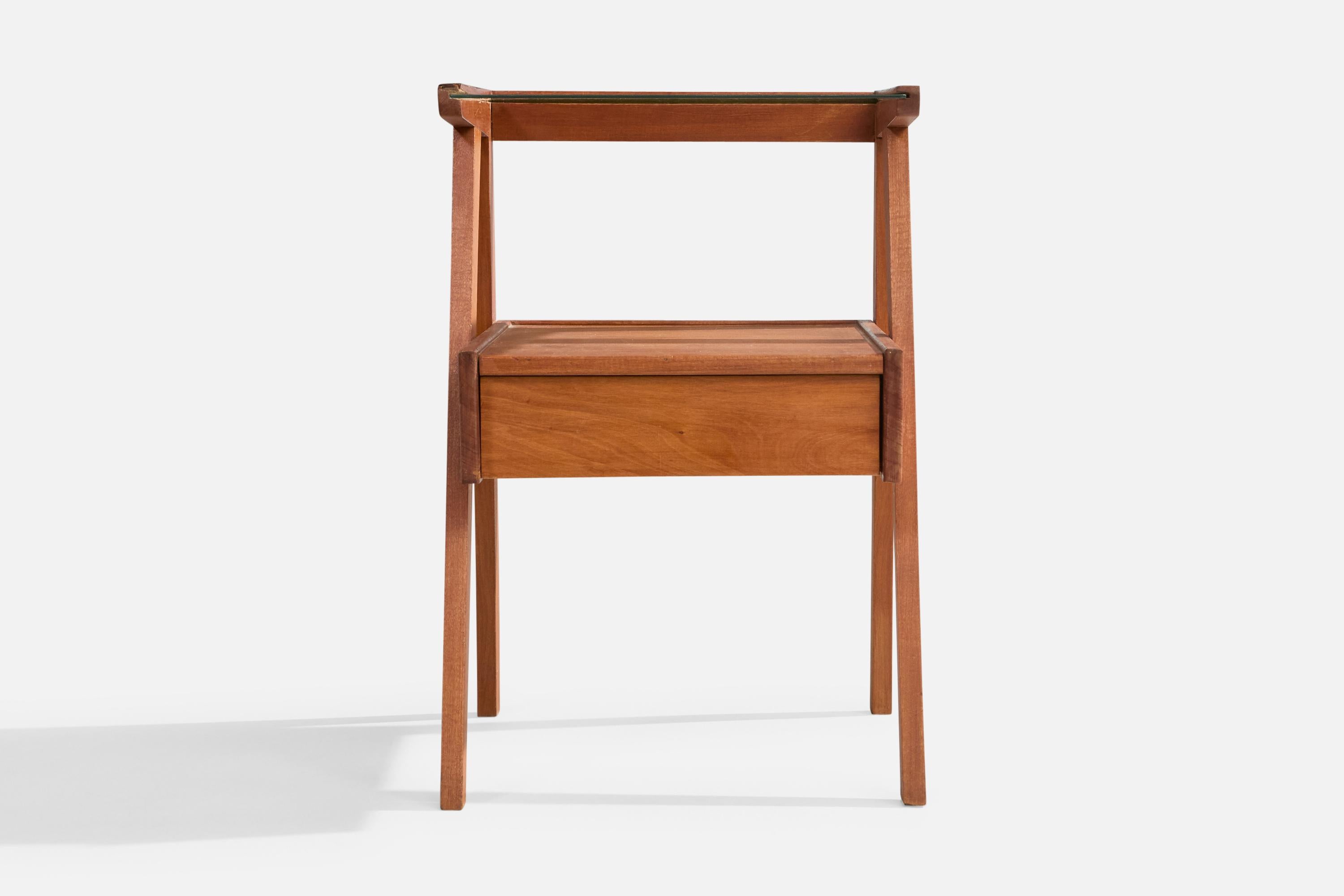 Brazilian Designer, Nightstands, Wood, Glass, Brazil, 1950s For Sale 1