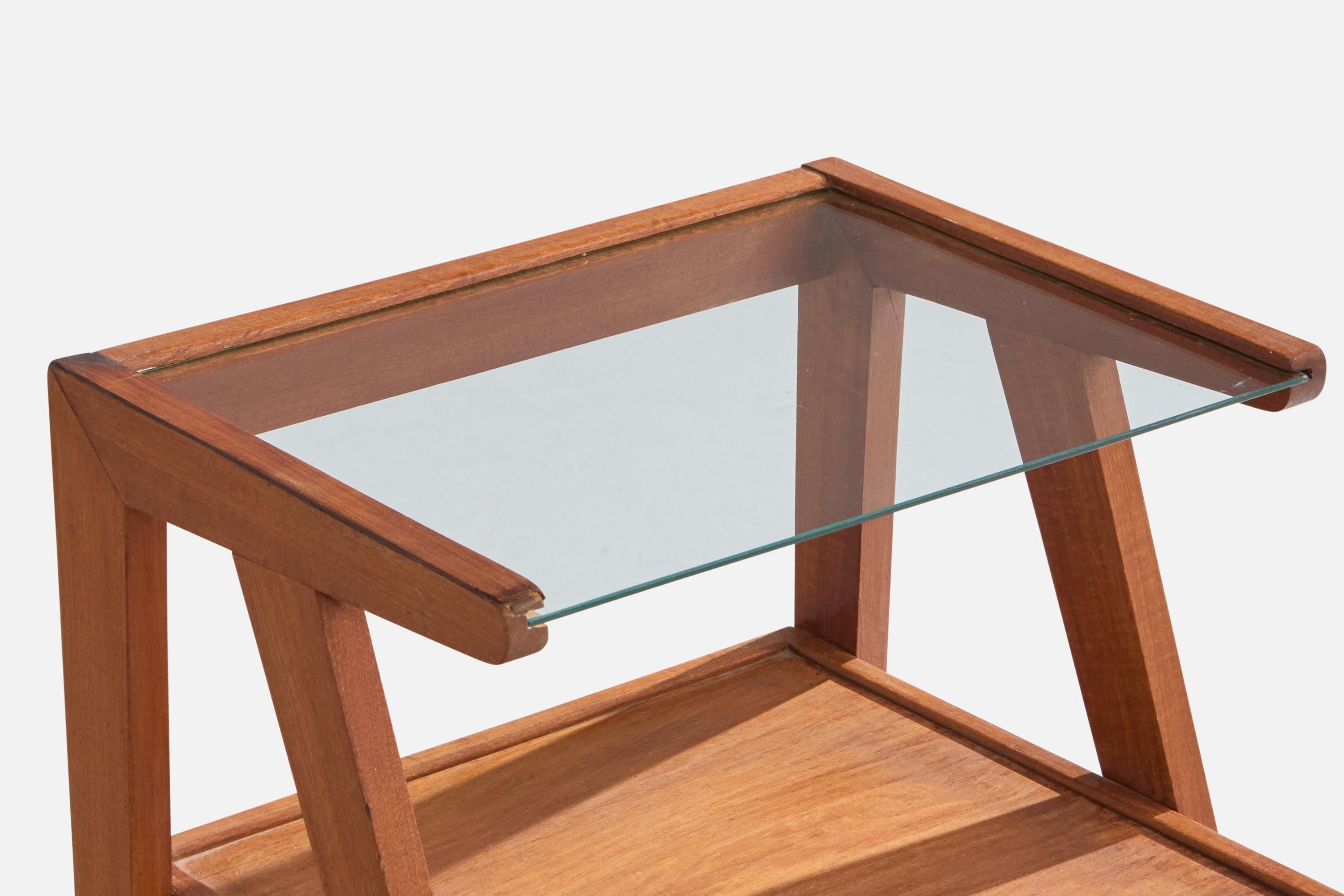 Brazilian Designer, Nightstands, Wood, Glass, Brazil, 1950s For Sale 2