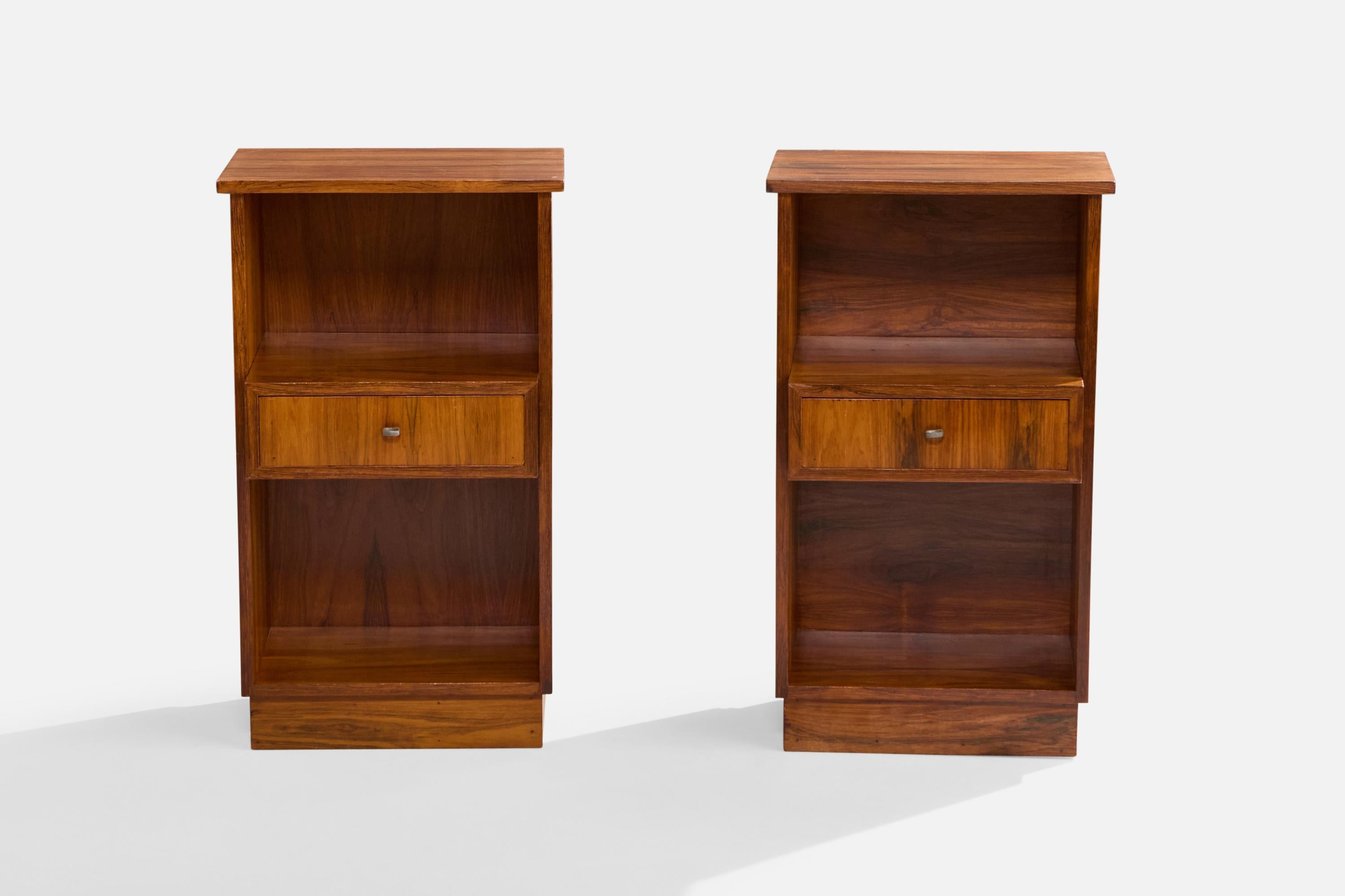 Mid-Century Modern Brazilian Designer, Nightstands, Wood, Metal, Brazil, 1950s For Sale