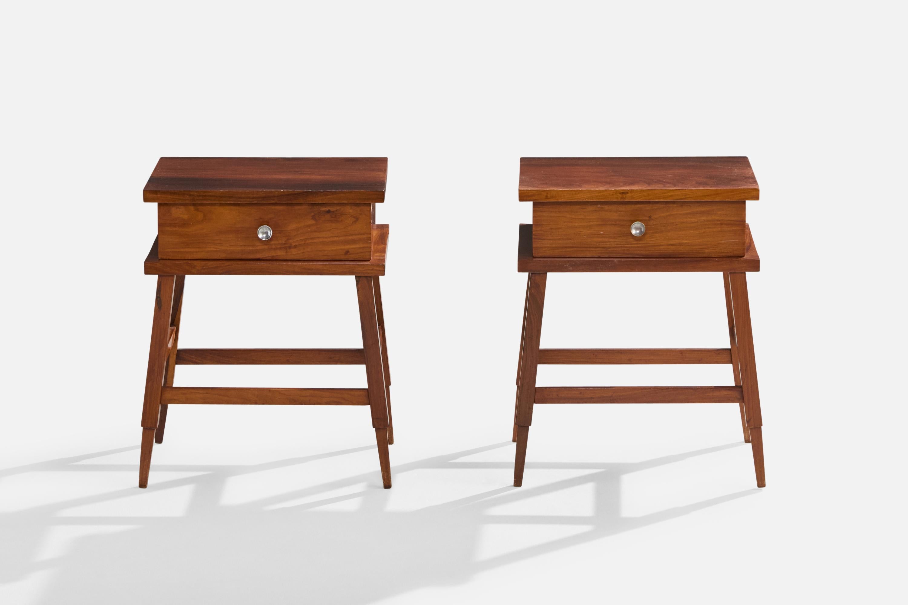 Mid-Century Modern Brazilian Designer, Nightstands, Wood, Metal, Brazil, 1950s For Sale