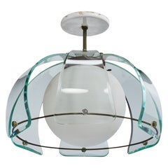Brazilian Designer, Pendant Light, Glass, Metal, Brazil, 1950s