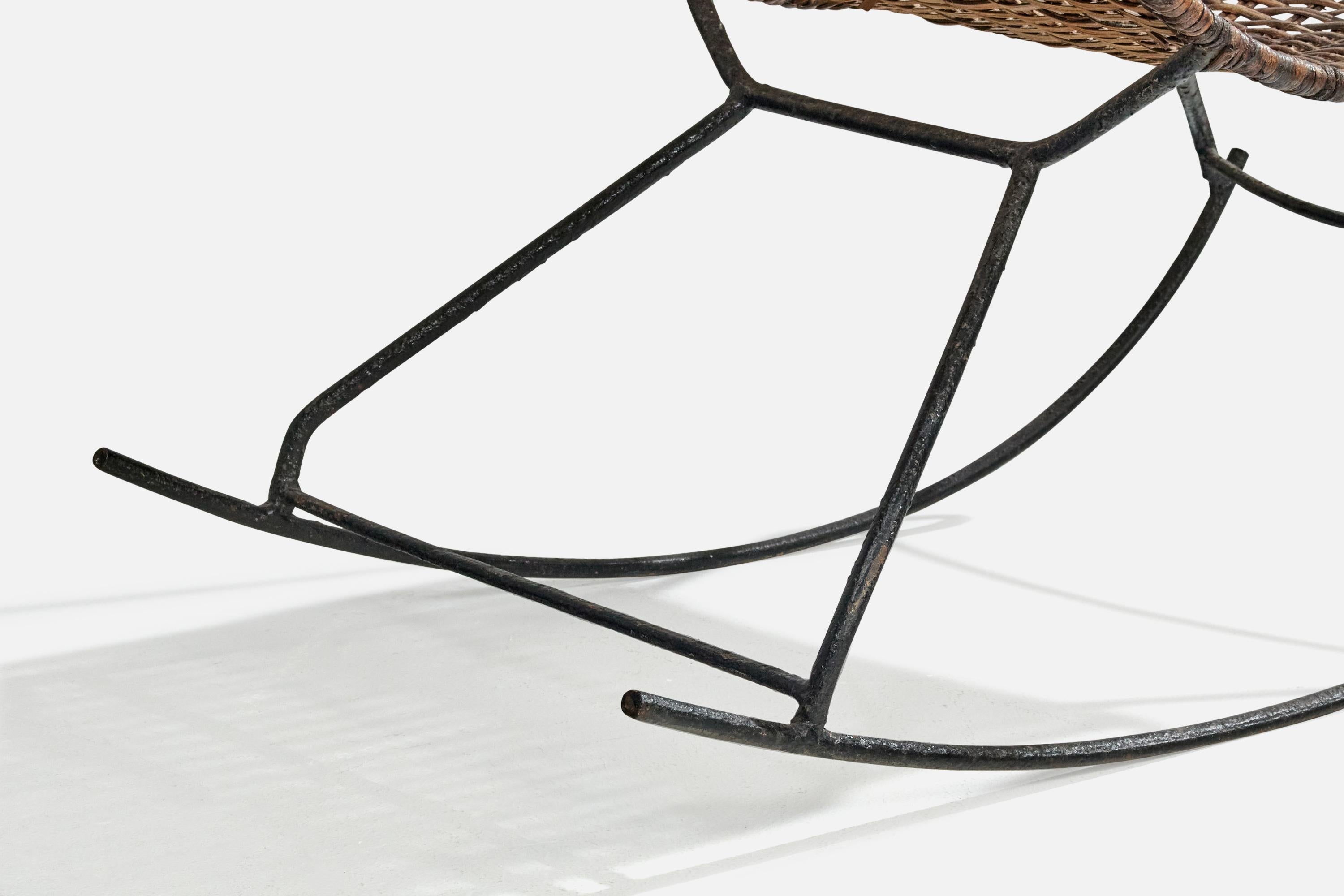 Brazilian Designer, Rocking Chair, Iron, Rattan, Brazil, 1950s For Sale 5