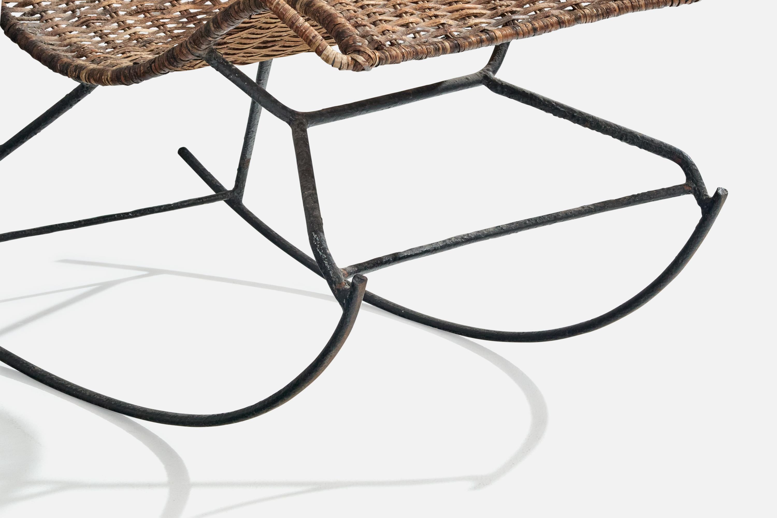 Brazilian Designer, Rocking Chair, Iron, Rattan, Brazil, 1950s For Sale 6