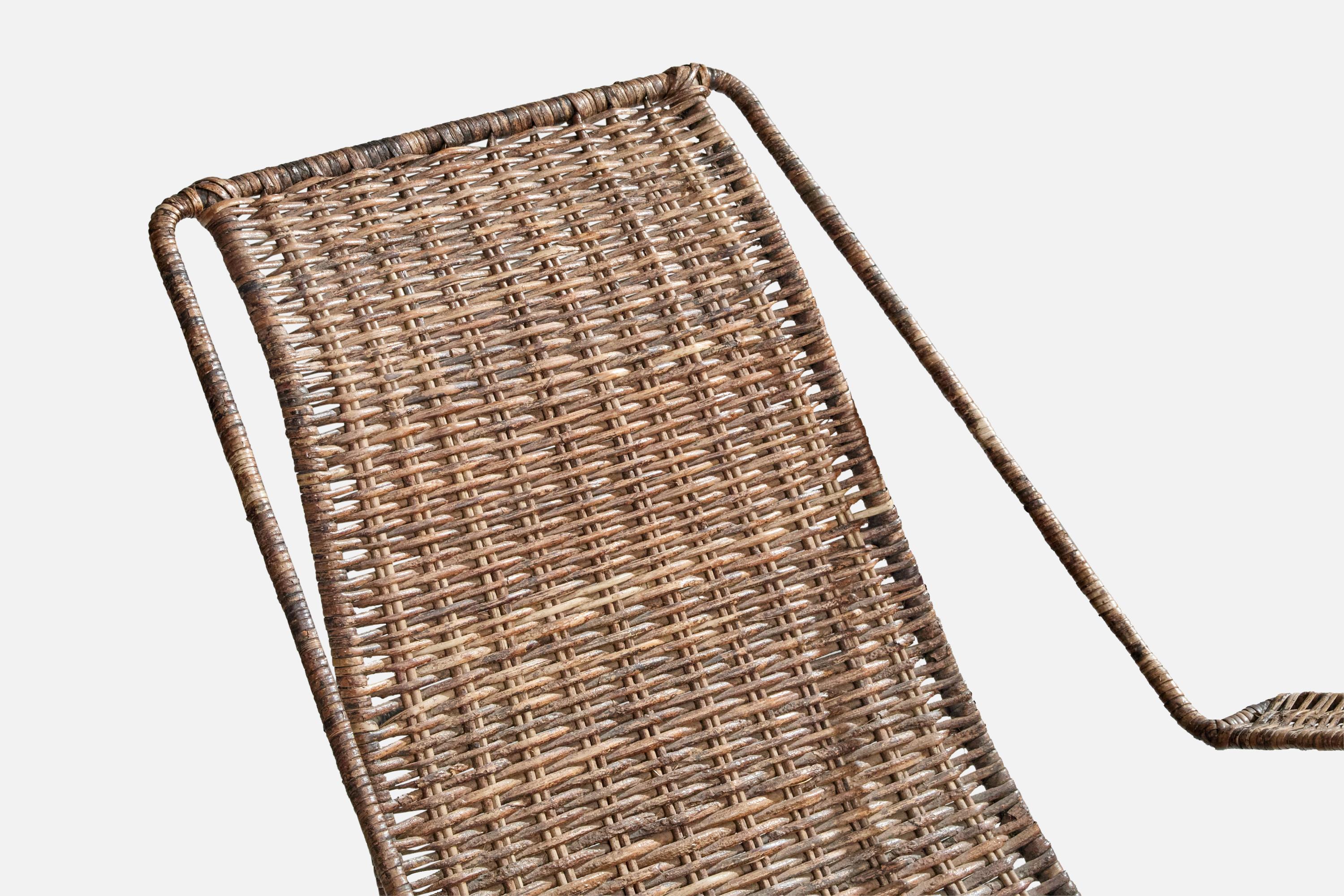Brazilian Designer, Rocking Chair, Iron, Rattan, Brazil, 1950s For Sale 2