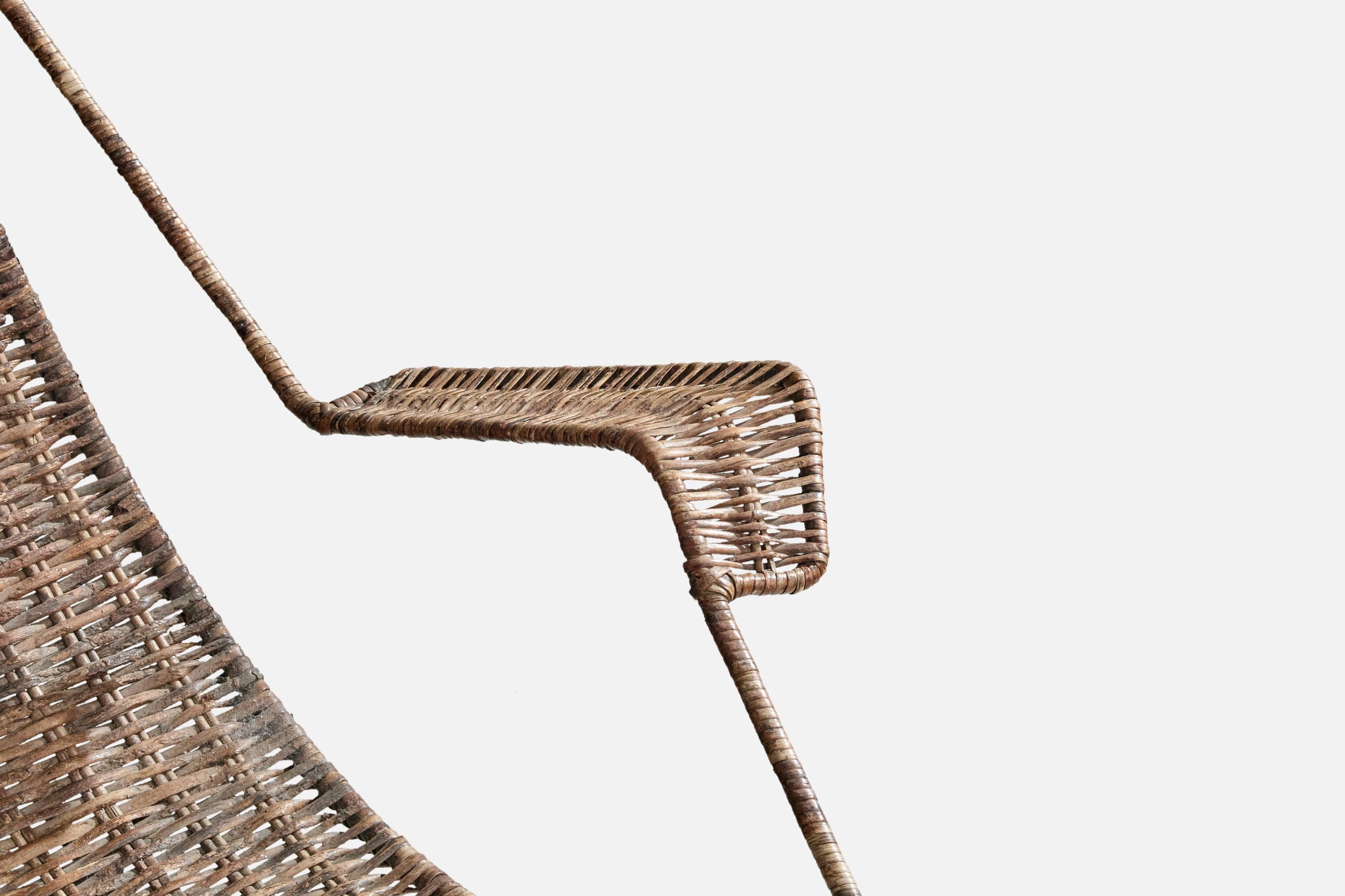 Brazilian Designer, Rocking Chair, Iron, Rattan, Brazil, 1950s For Sale 3