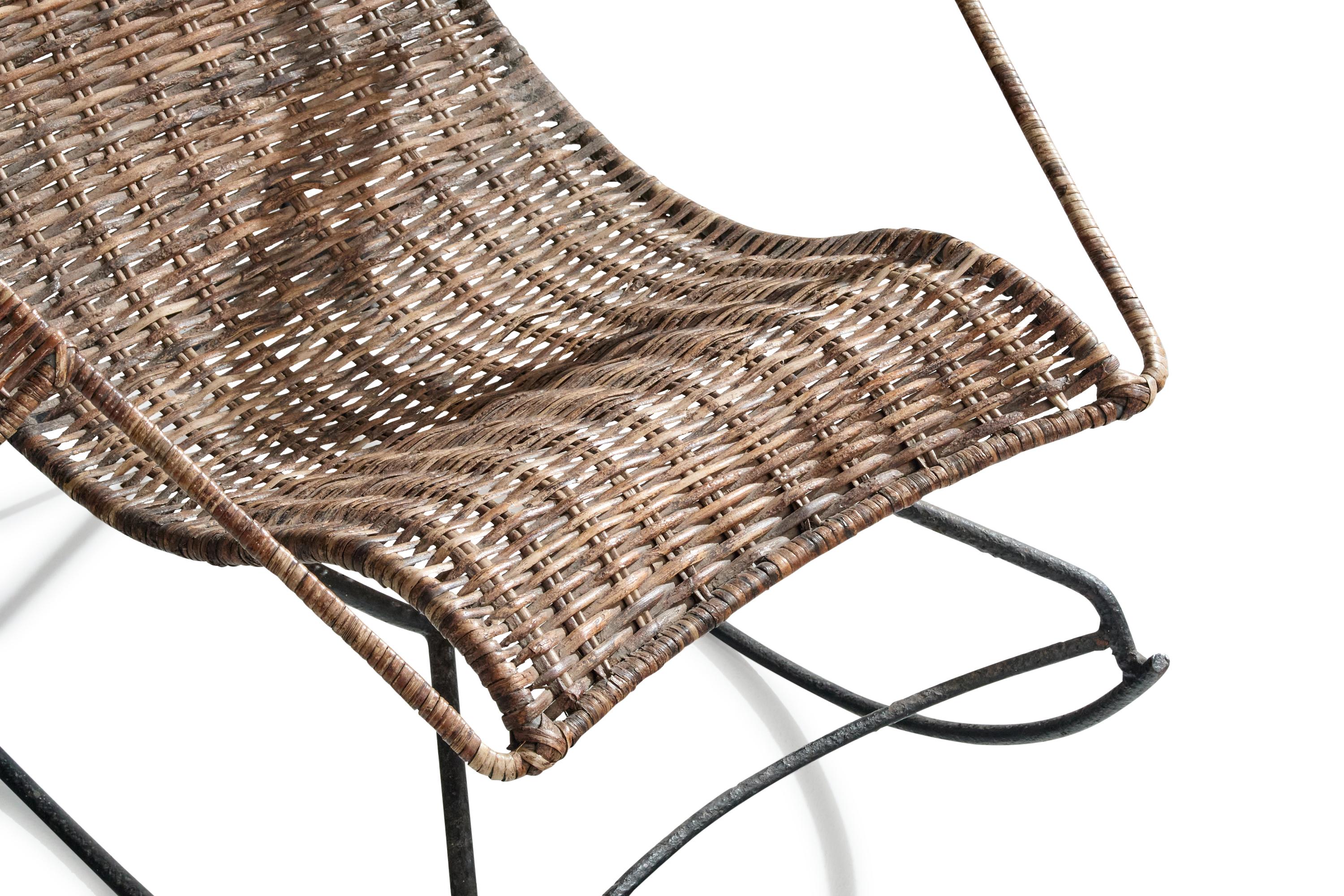 Brazilian Designer, Rocking Chair, Iron, Rattan, Brazil, 1950s For Sale 4