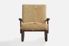 Designer brasiliano, Sedia a dondolo, Wood, Pelle di mucca, Brasile, anni '70