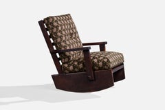 Brazilian Designer, Rocking Chair, Wood, Fabric, Brazil, 1970s