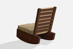 Brazilian Designer, Rocking Chair, Wood, Fabric, Brazil, 1970s