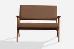 Brazilian Designer, Settee, Wood, Vinyl, Metal, Brazil, 1950s