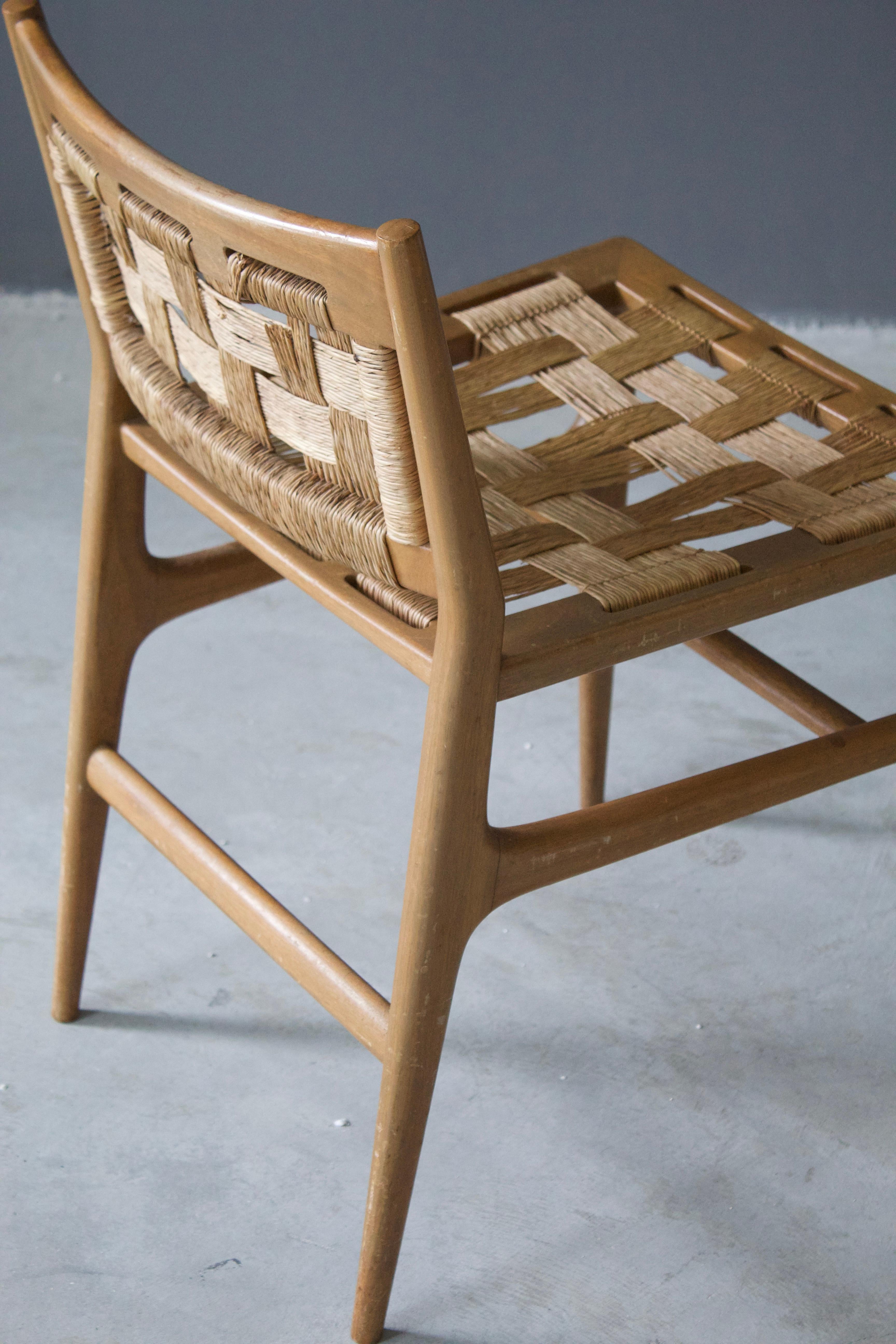 Brazilian Designer, Side Chair, Wood, Seagrass, Brazil, 1950s In Good Condition In High Point, NC