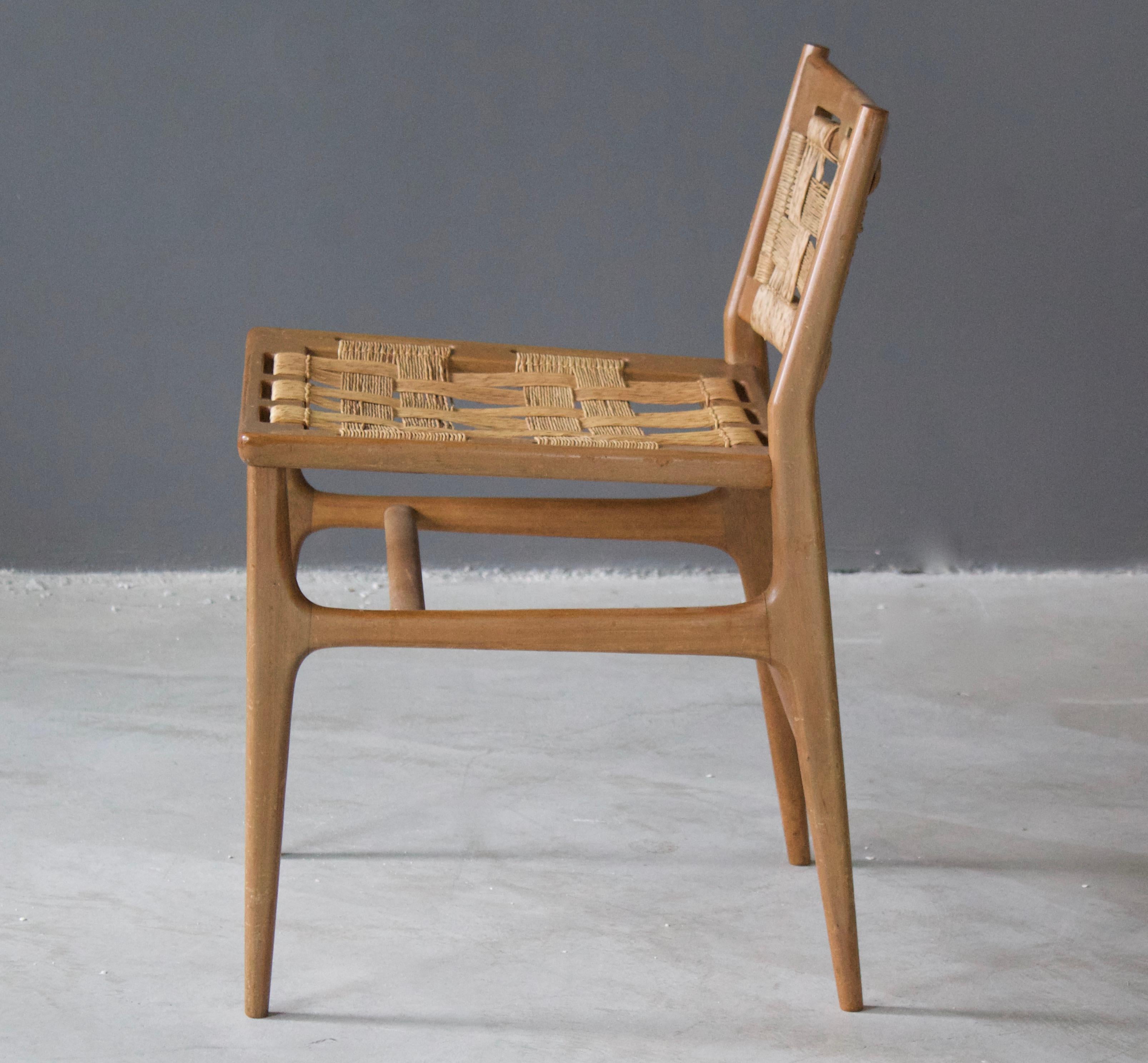 Mid-20th Century Brazilian Designer, Side Chair, Wood, Seagrass, Brazil, 1950s