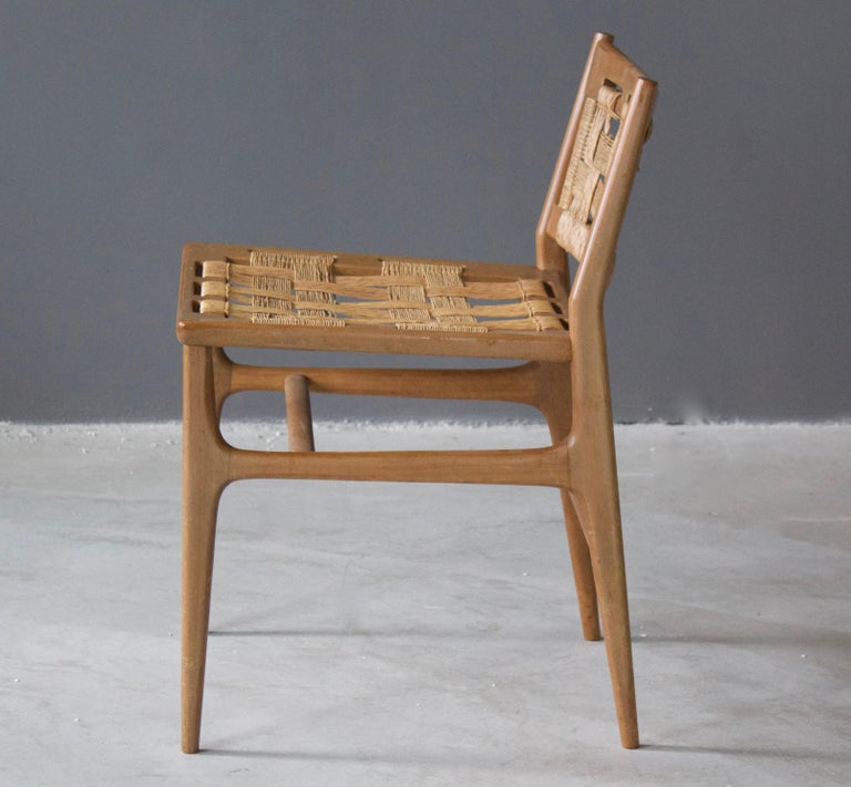 Mid-20th Century Brazilian Designer, Side Chair, Wood, Seagrass, Brazil, 1950s For Sale