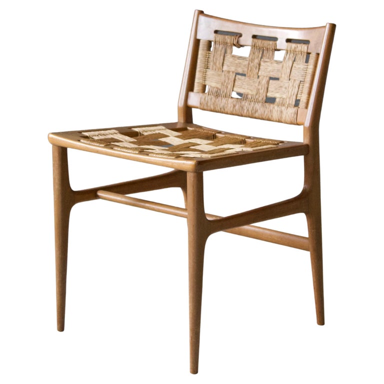 Brazilian Designer, Side Chair, Wood, Seagrass, Brazil, 1950s For Sale