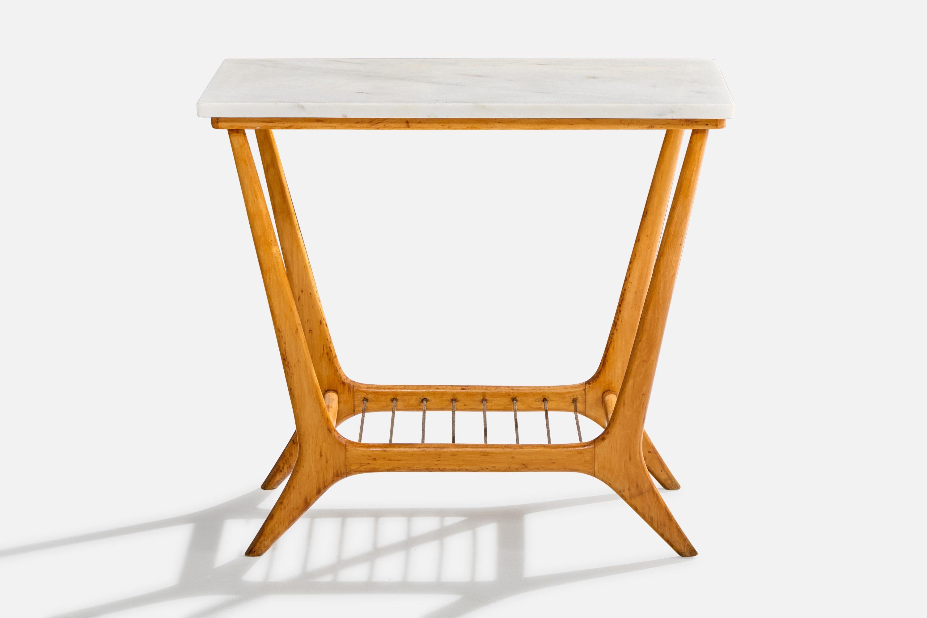 Mid-Century moderno Tavolino di design brasiliano, marmo, Pau Marfim, metallo, Brasile, anni '50 in vendita