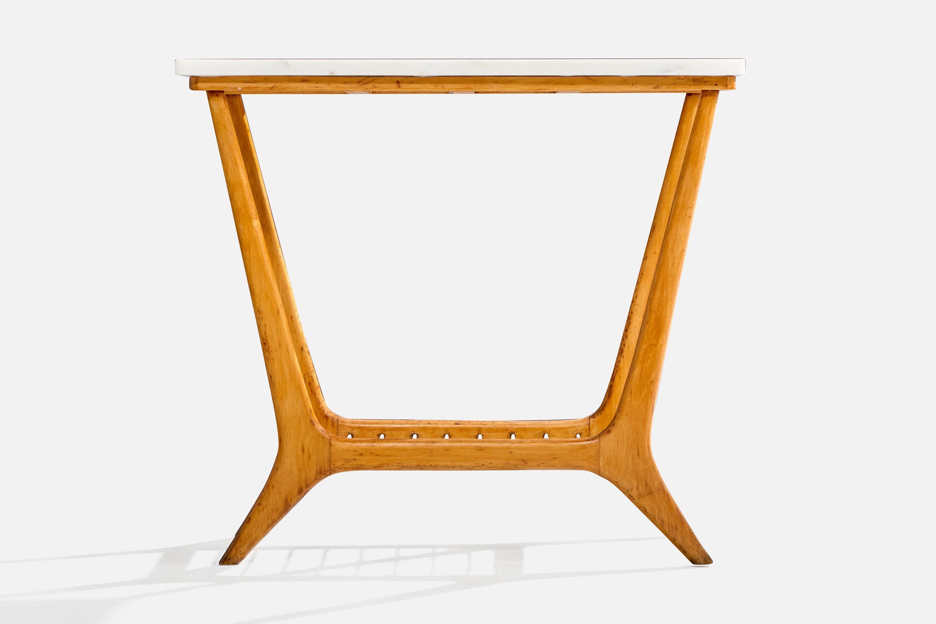 Brasiliano Tavolino di design brasiliano, marmo, Pau Marfim, metallo, Brasile, anni '50 in vendita