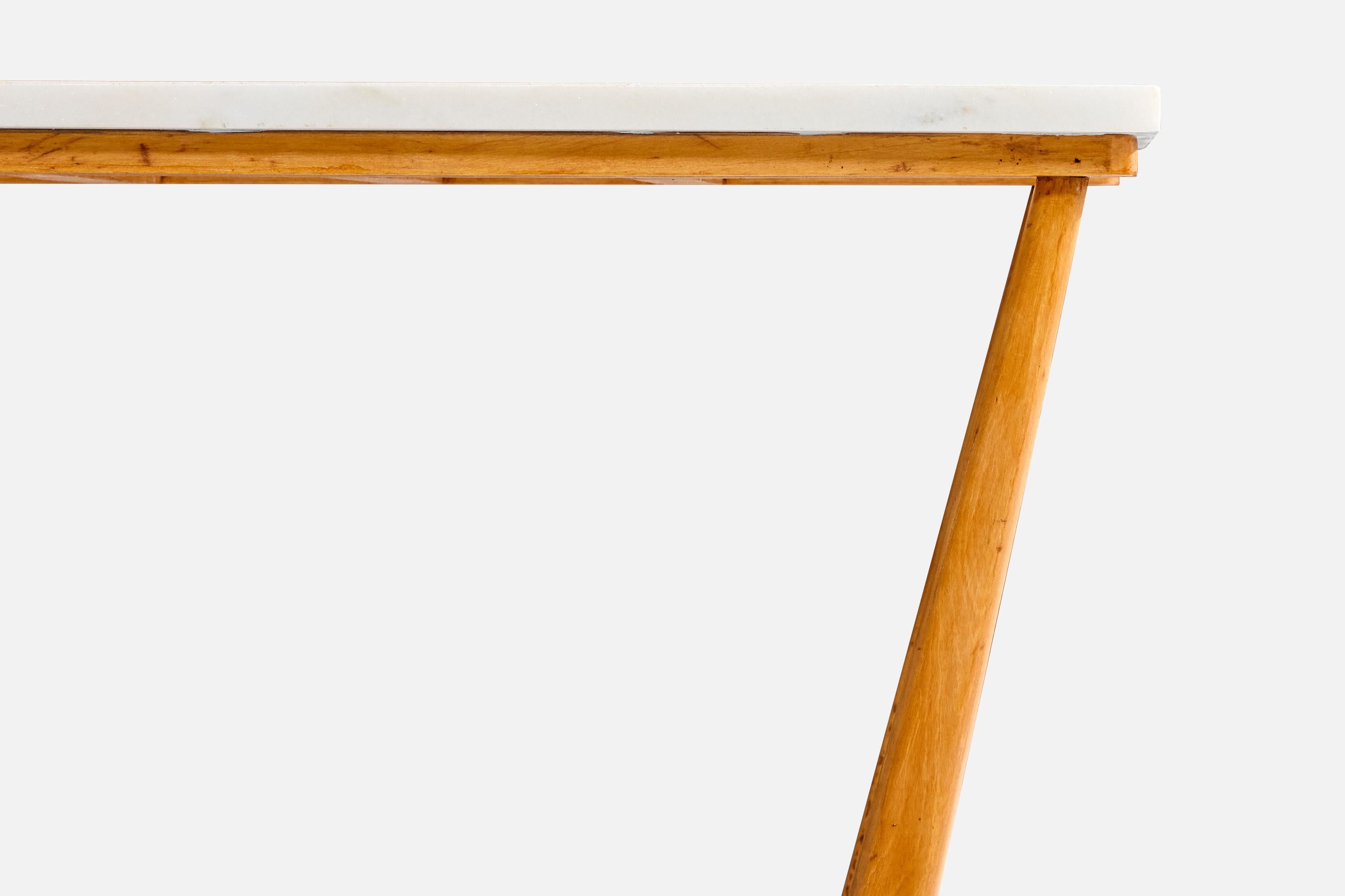 Metà XX secolo Tavolino di design brasiliano, marmo, Pau Marfim, metallo, Brasile, anni '50 in vendita