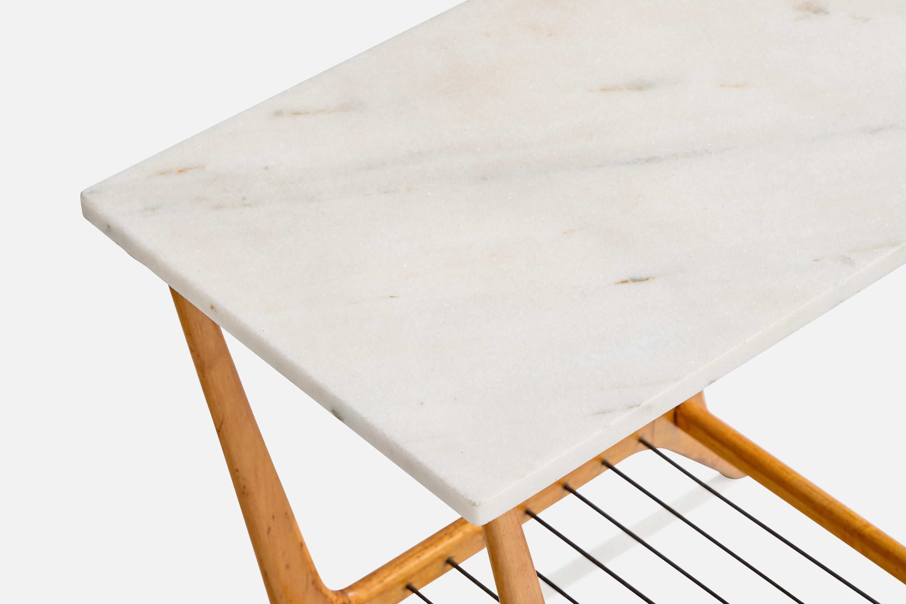 Metallo Tavolino di design brasiliano, marmo, Pau Marfim, metallo, Brasile, anni '50 in vendita