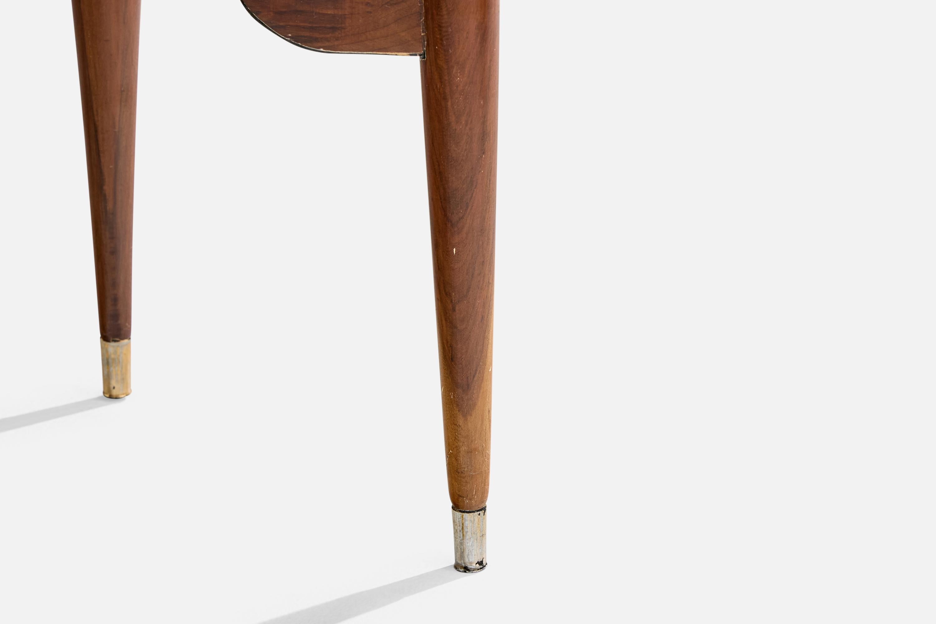 Brazilian Designer, Side Table, Wood, Brass, Marble, Brazil, 1950s in vendita 3