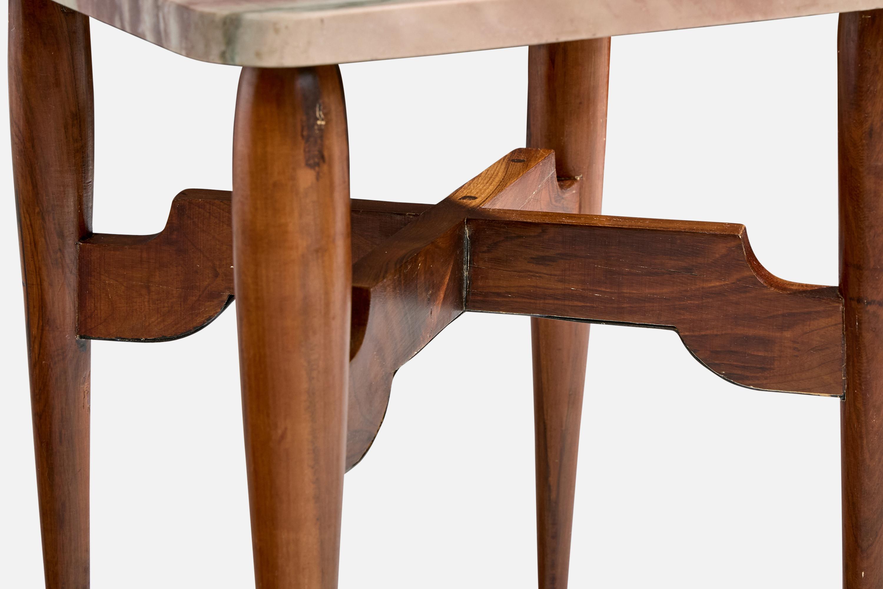 Brazilian Designer, Side Table, Wood, Brass, Marble, Brazil, 1950s in vendita 2